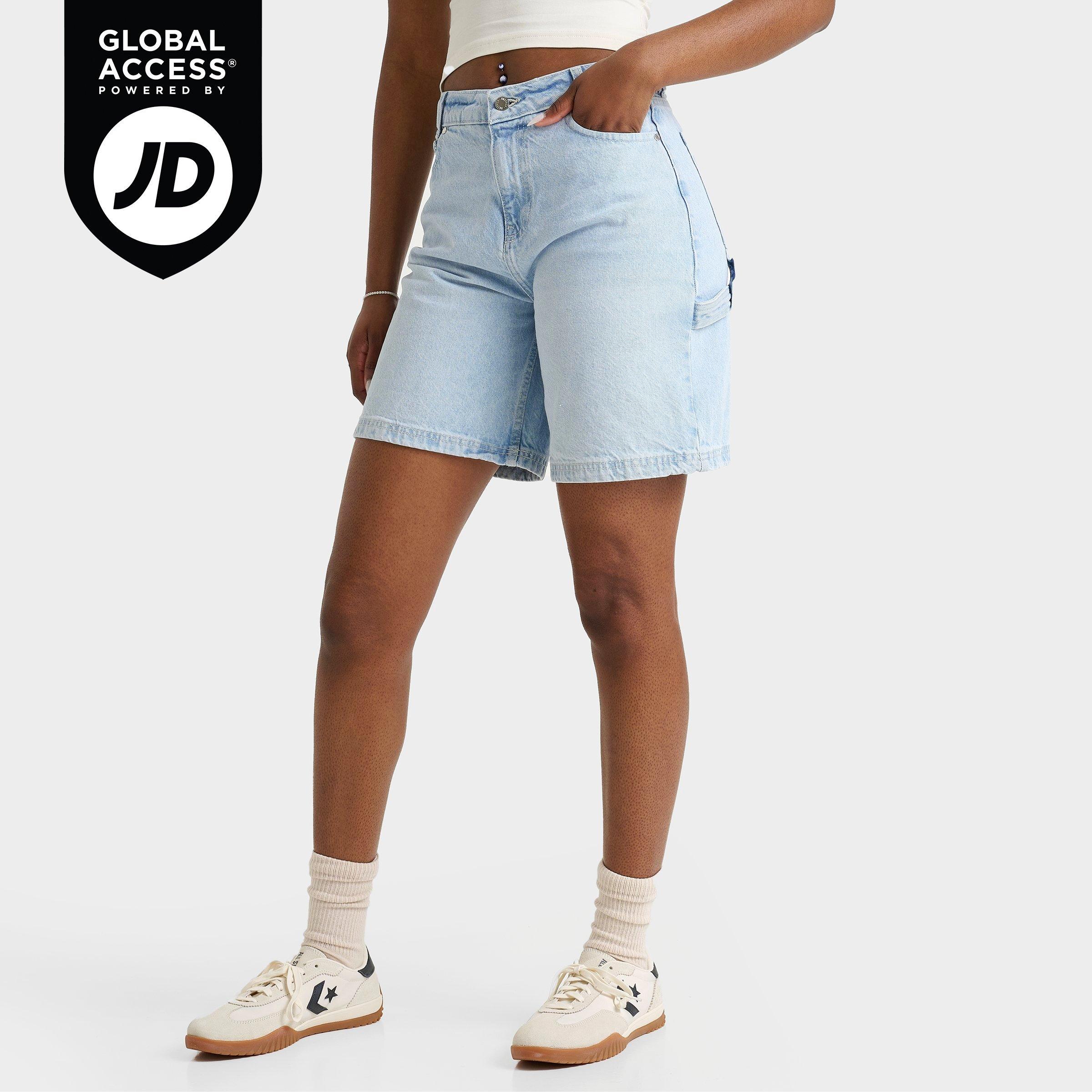 Hoodrich Women's Denim Script Jorts in Bleached Blue Wash Size: 24