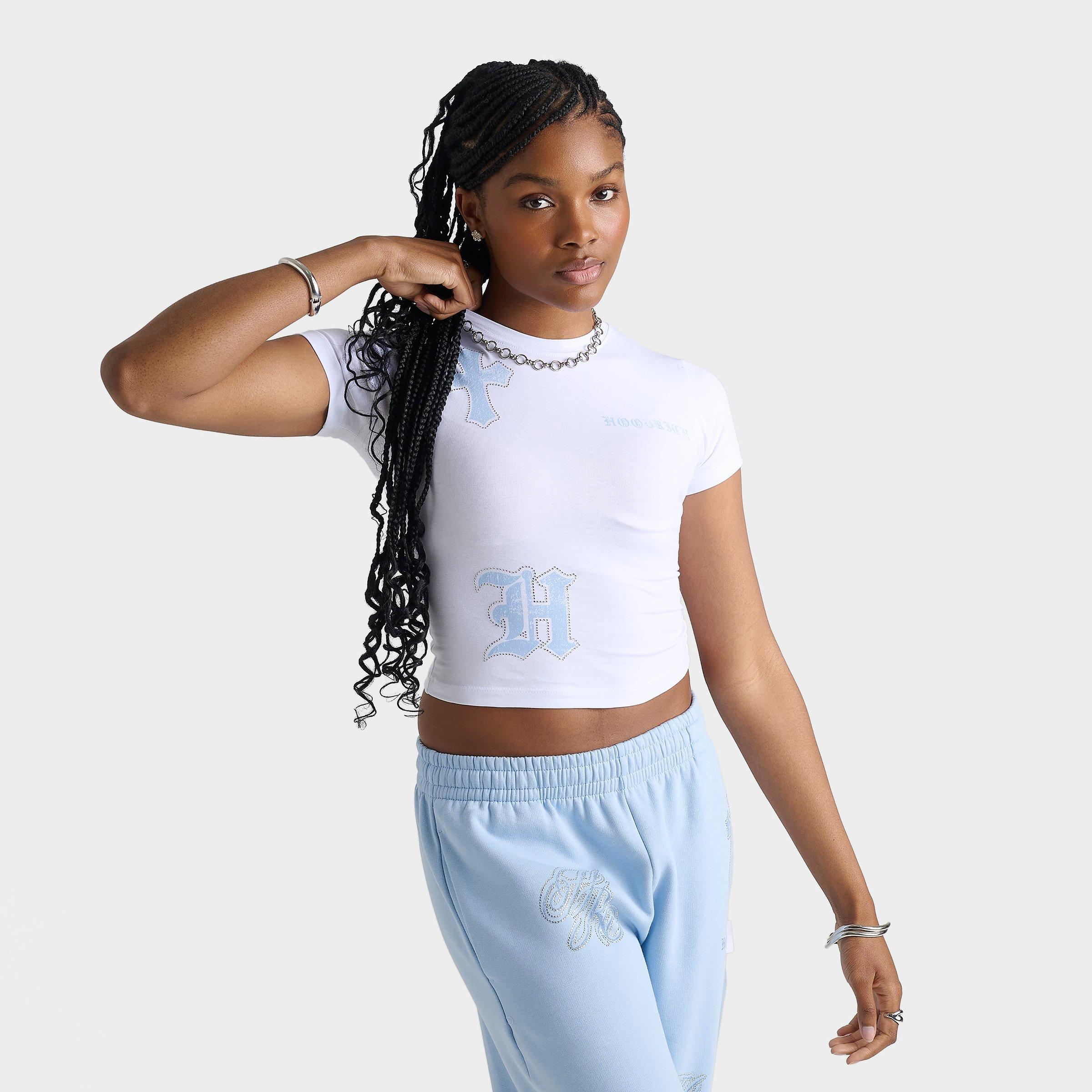 Hoodrich Women's Scarlet Fitted T-Shirt in White/Clear Sky Size: Small