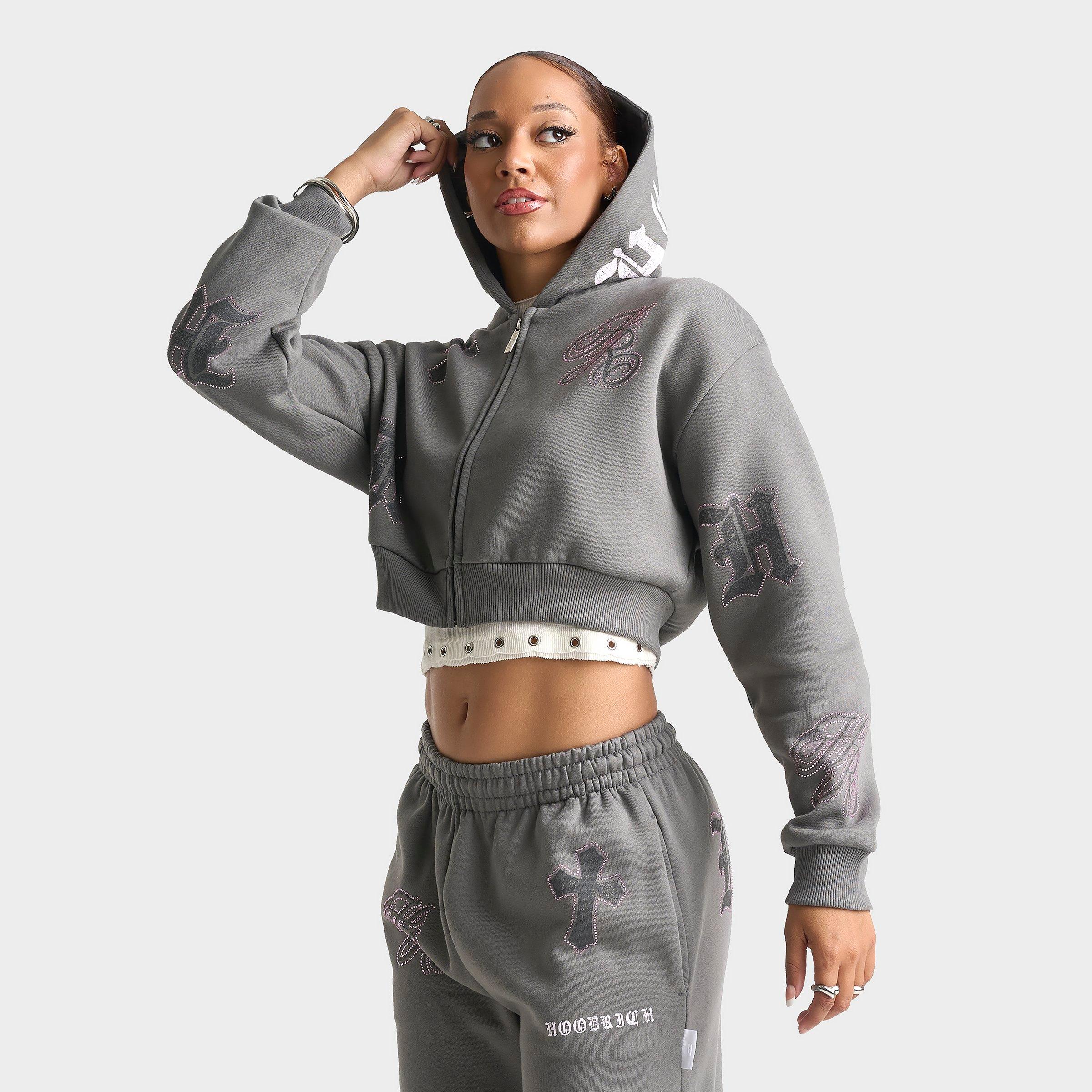 Hoodrich Women's Scarlet Cropped Full-Zip Hoodie in Lava Smoke/Pink Size: Large