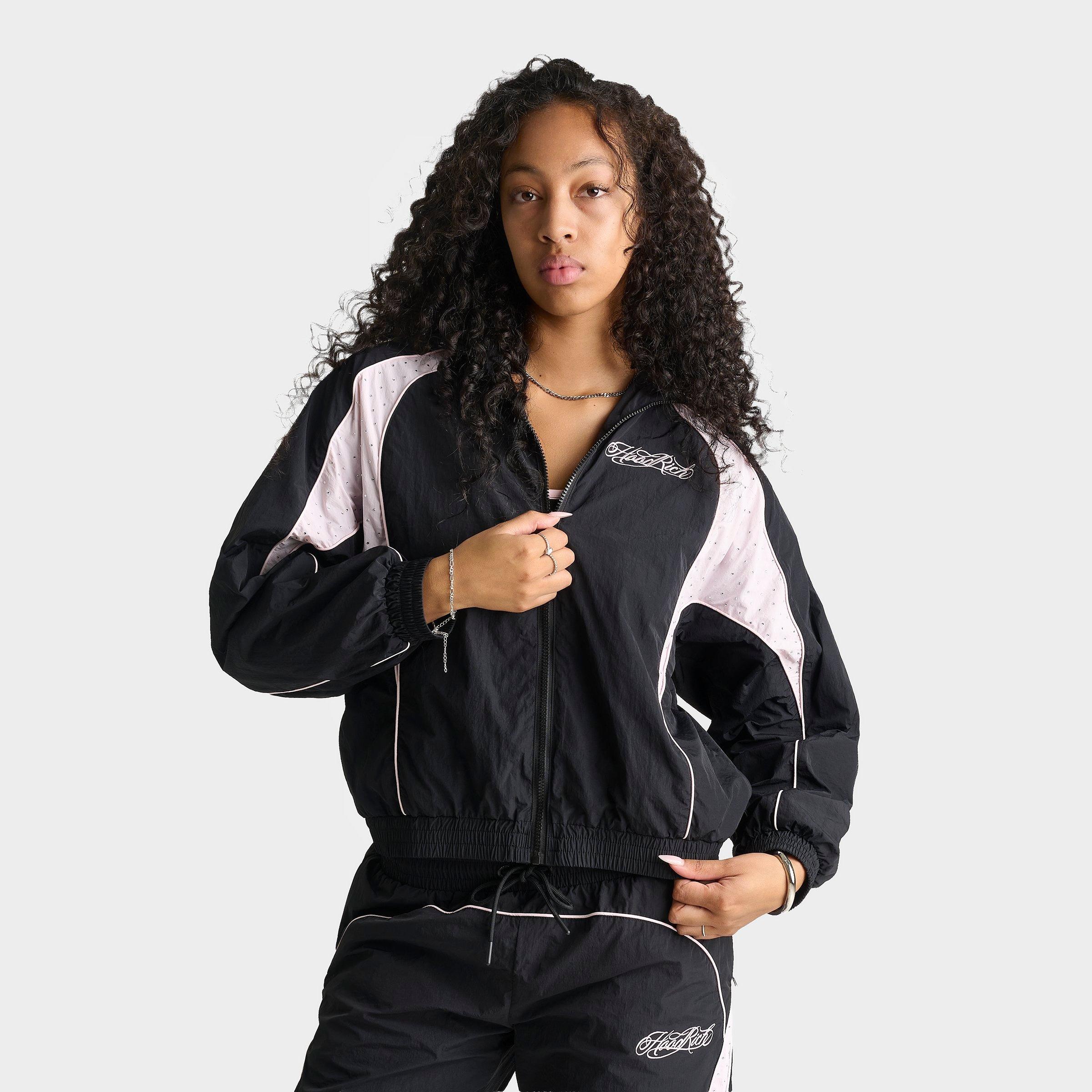 Hoodrich Women's Korbut Rhinestone Woven Full-Zip Jacket in Black/Festival Bloom Size: Large