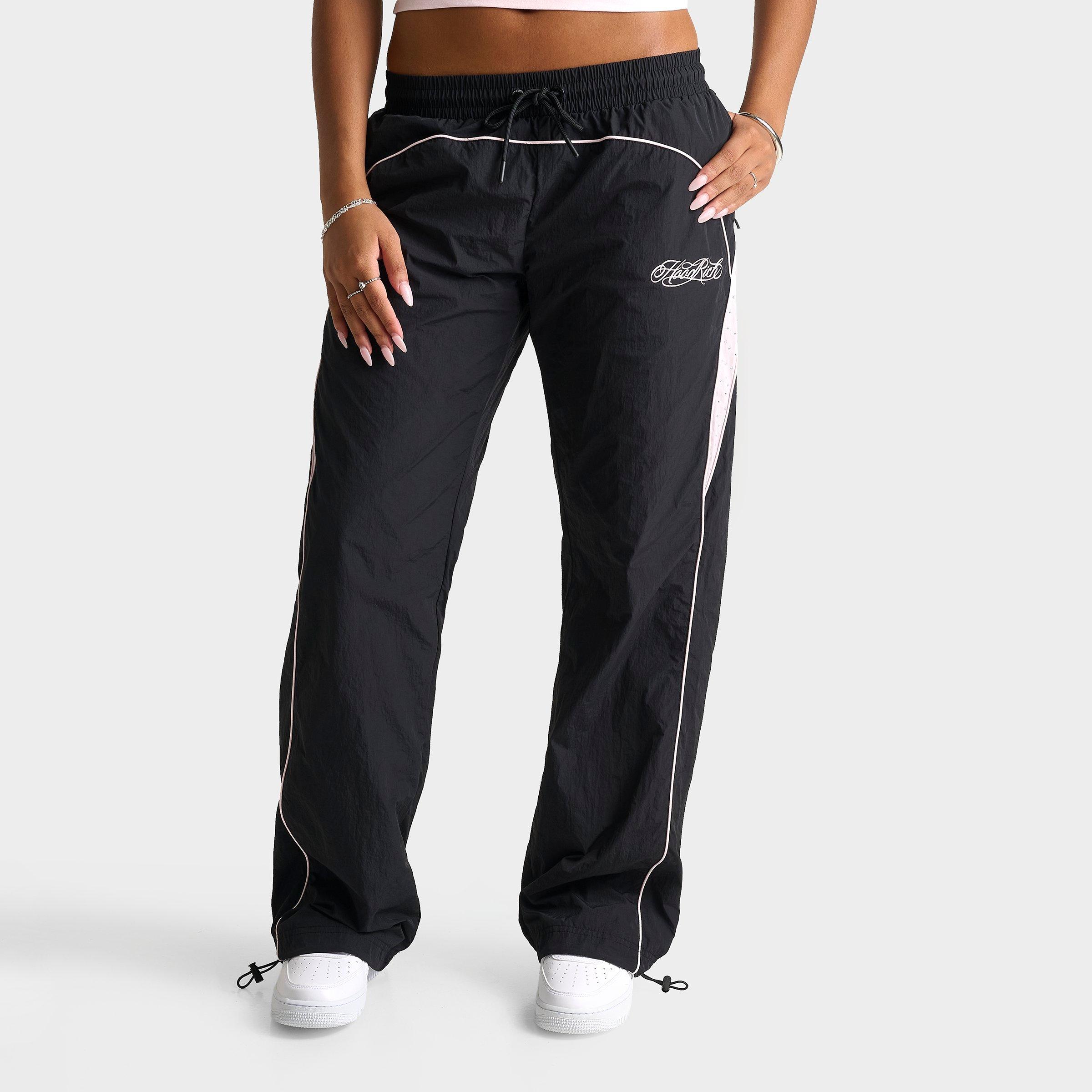 Hoodrich Women's Korbut Rhinestone Woven Low-Rise Track Pants in Black/Festival Bloom Size: Medium