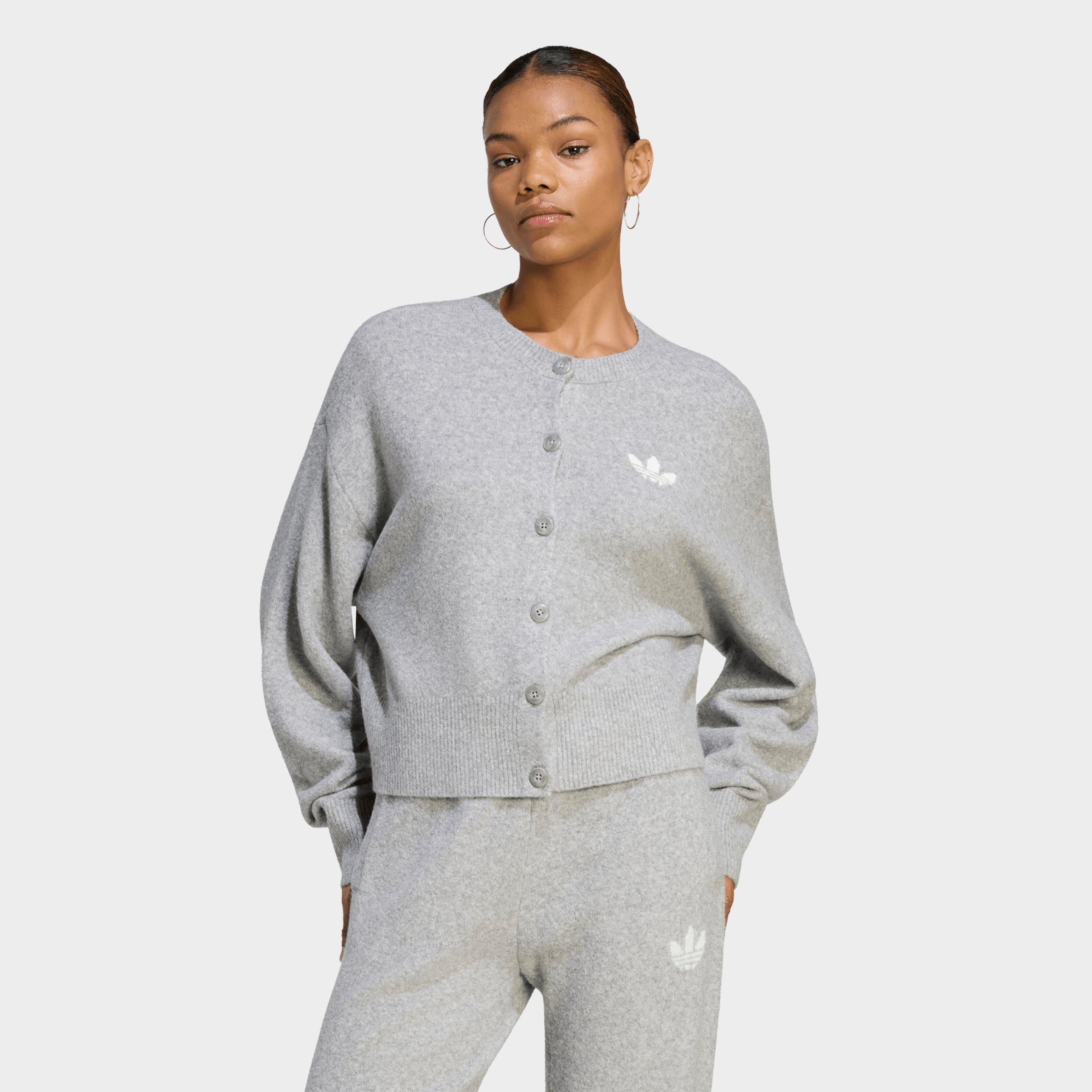 adidas Women's Originals Essentials Knit Cardigan in Medium Grey Heather Size: Large