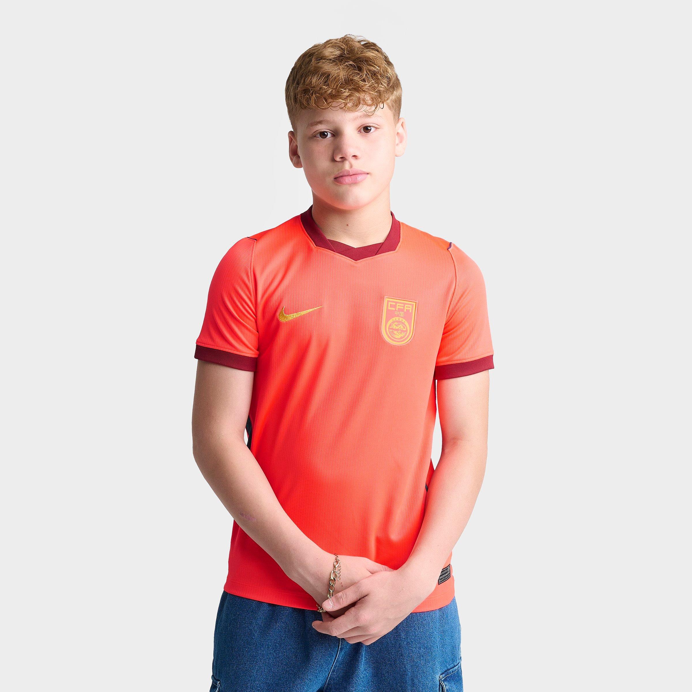Nike Big Kids China 26 Stadium Home Dri-FIT Replica Soccer Jersey in Bright Crimson/Team Red/Yellow Ochre Size: Small