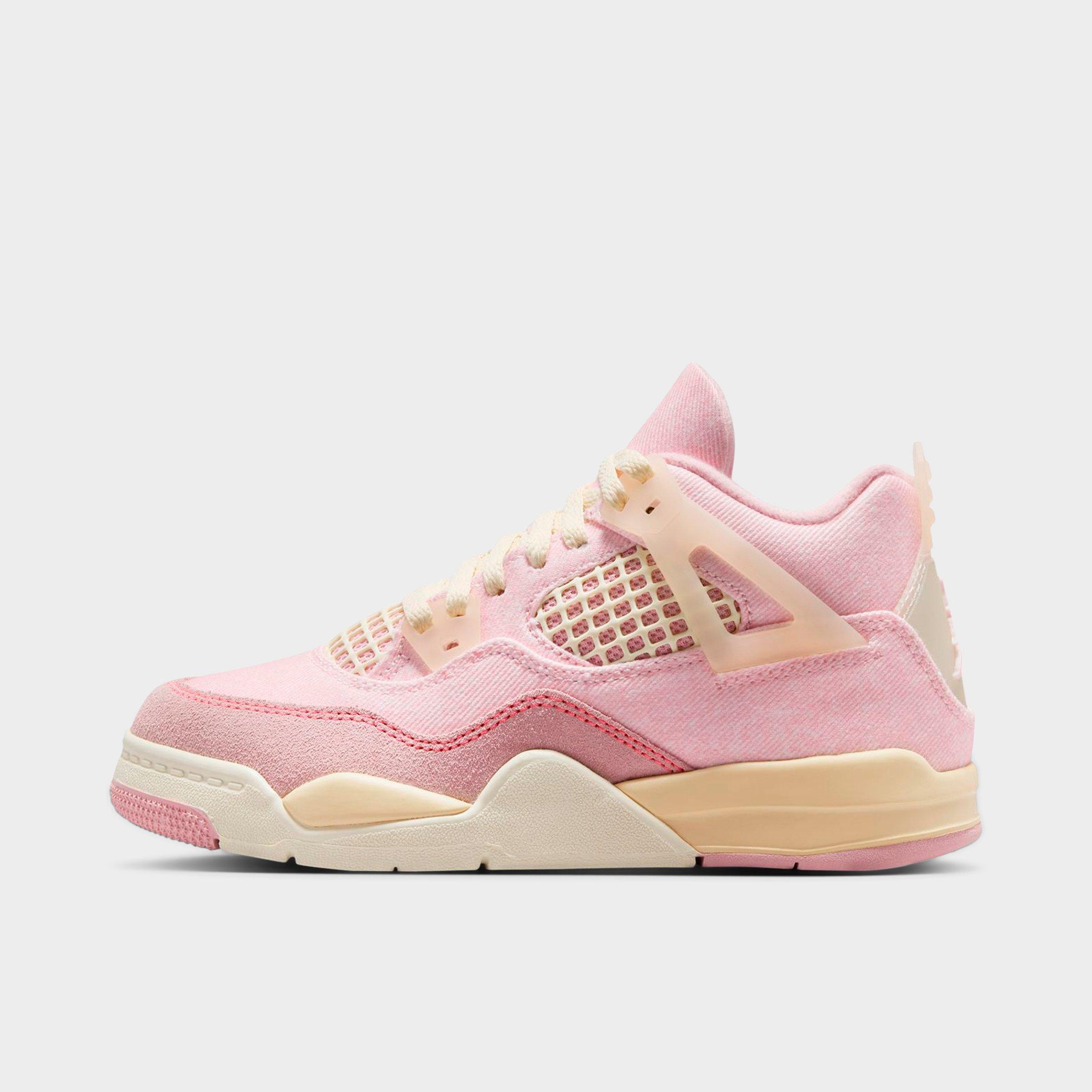 Jordan Little Kids Air Retro 4 Textile Basketball Shoes in Pearl Pink/Iced Carmine/Coconut Milk Size: 2.5