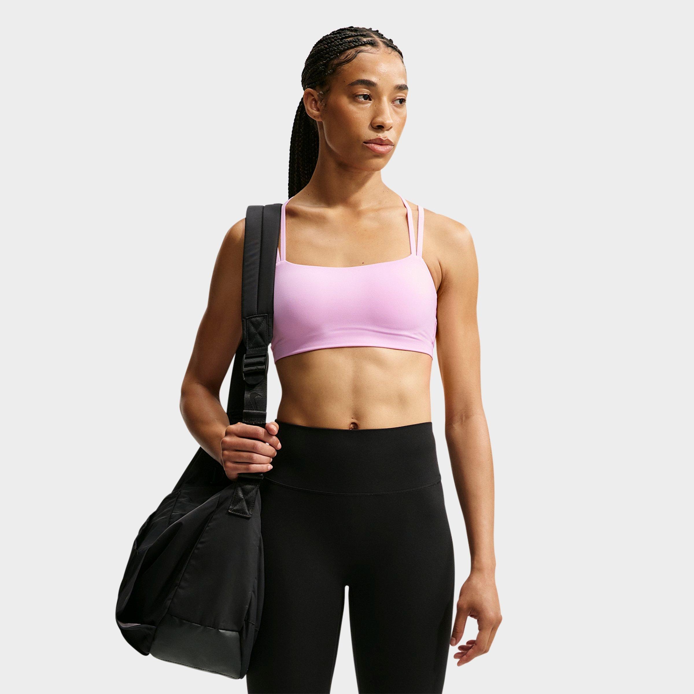 Nike Women's Zenvy Strappy Light Support Padded Sports Bra in Pink Rise/Cool Grey Size: Medium