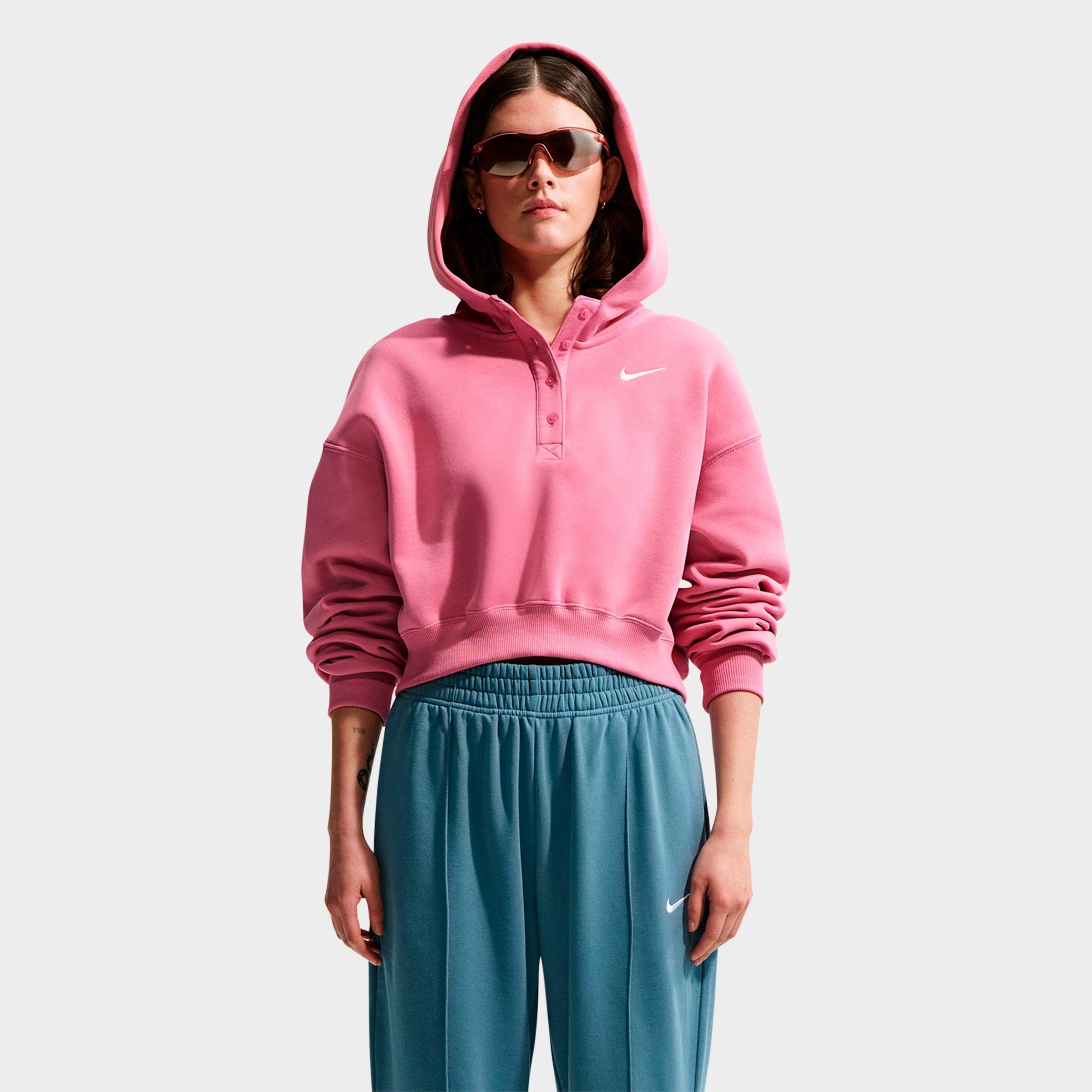 Nike Women's Sportswear Phoenix Fleece Oversized Cropped Henley Hoodie in Peony/Sail Size: Large