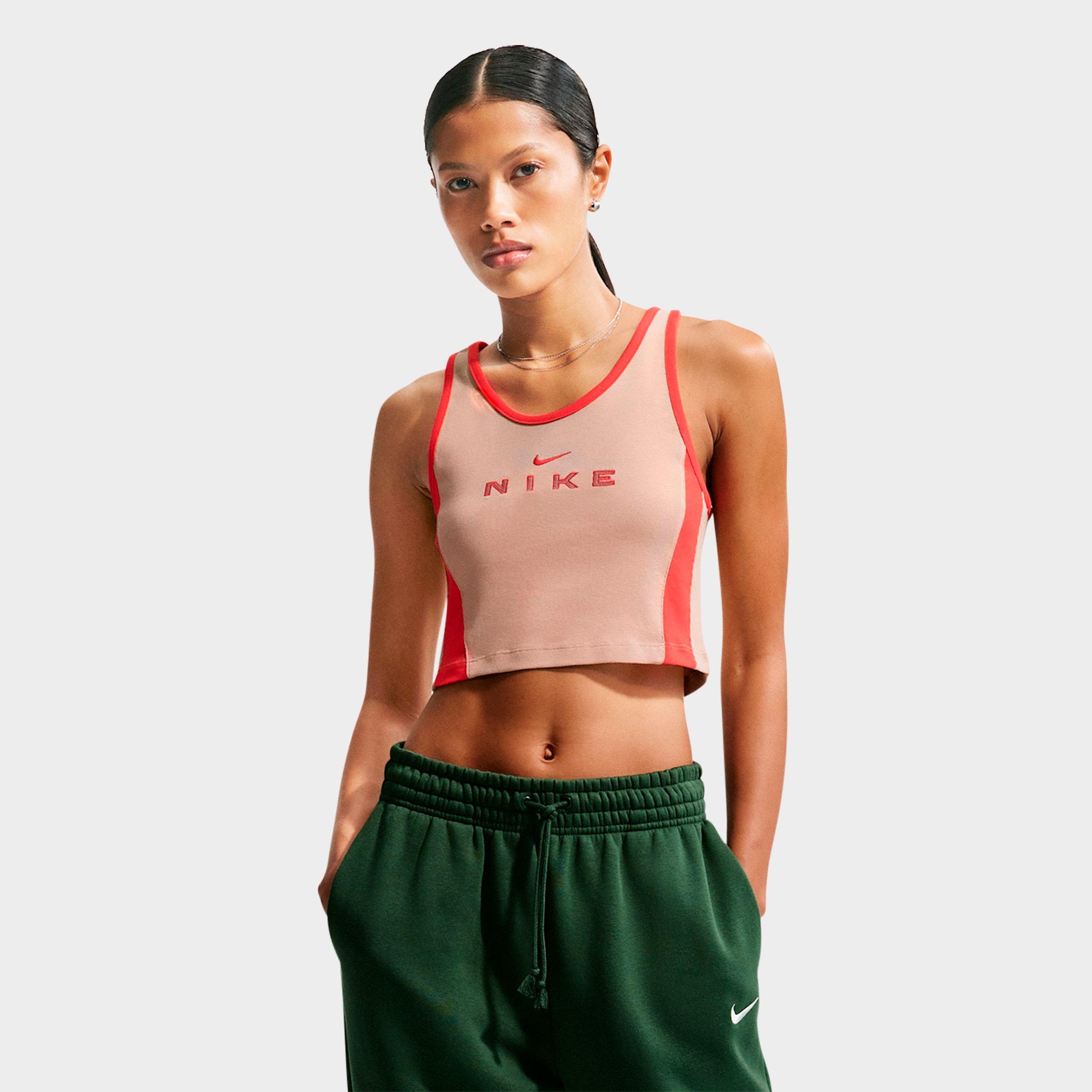 Nike Women's Sportswear Tight Graphic Tank Top in Linen/Light Crimson Size: Large