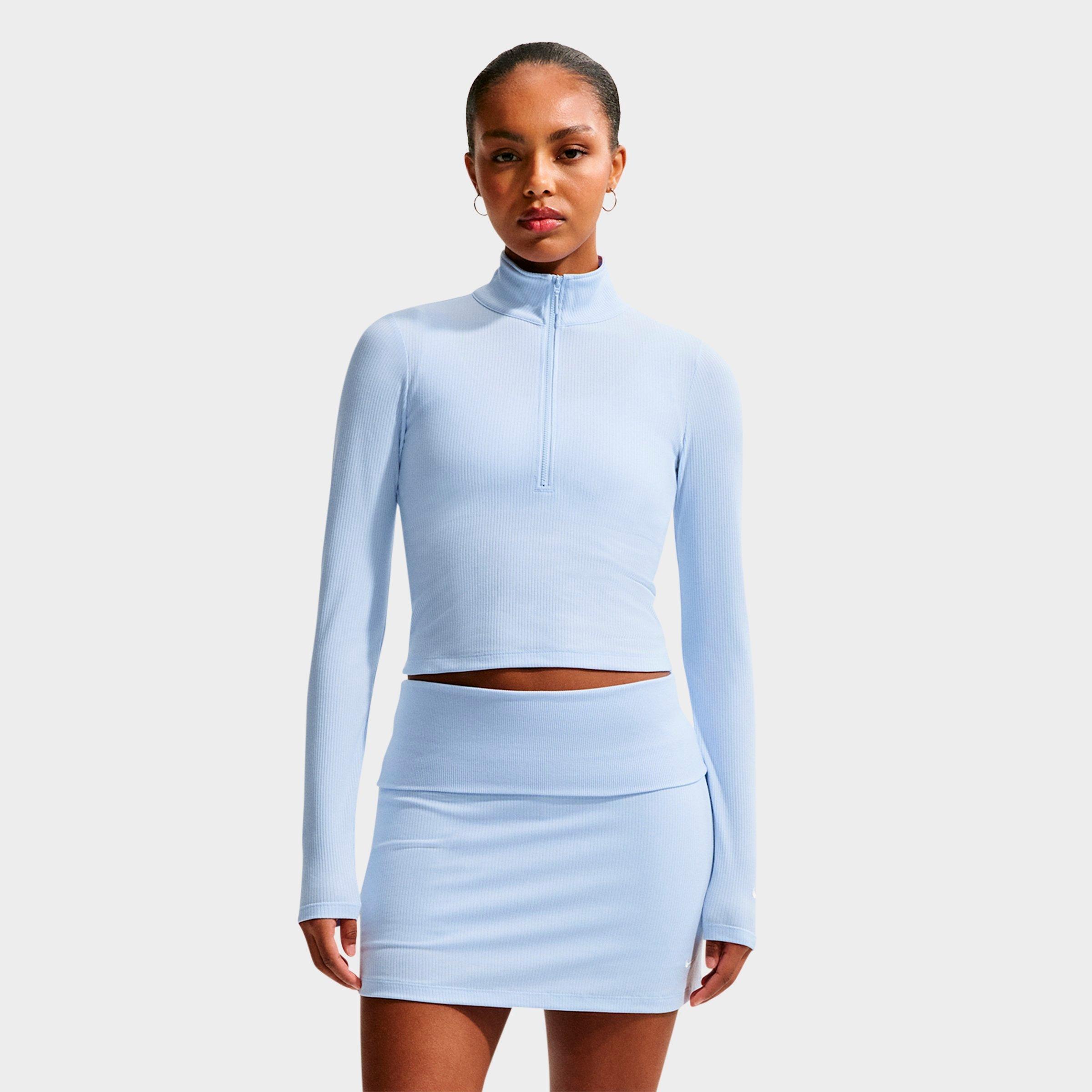 Nike Women's Sportswear Chill Knit Quarter-Zip Long-Sleeve Ribbed Top in Hydrogen Blue/Sail Size: Medium