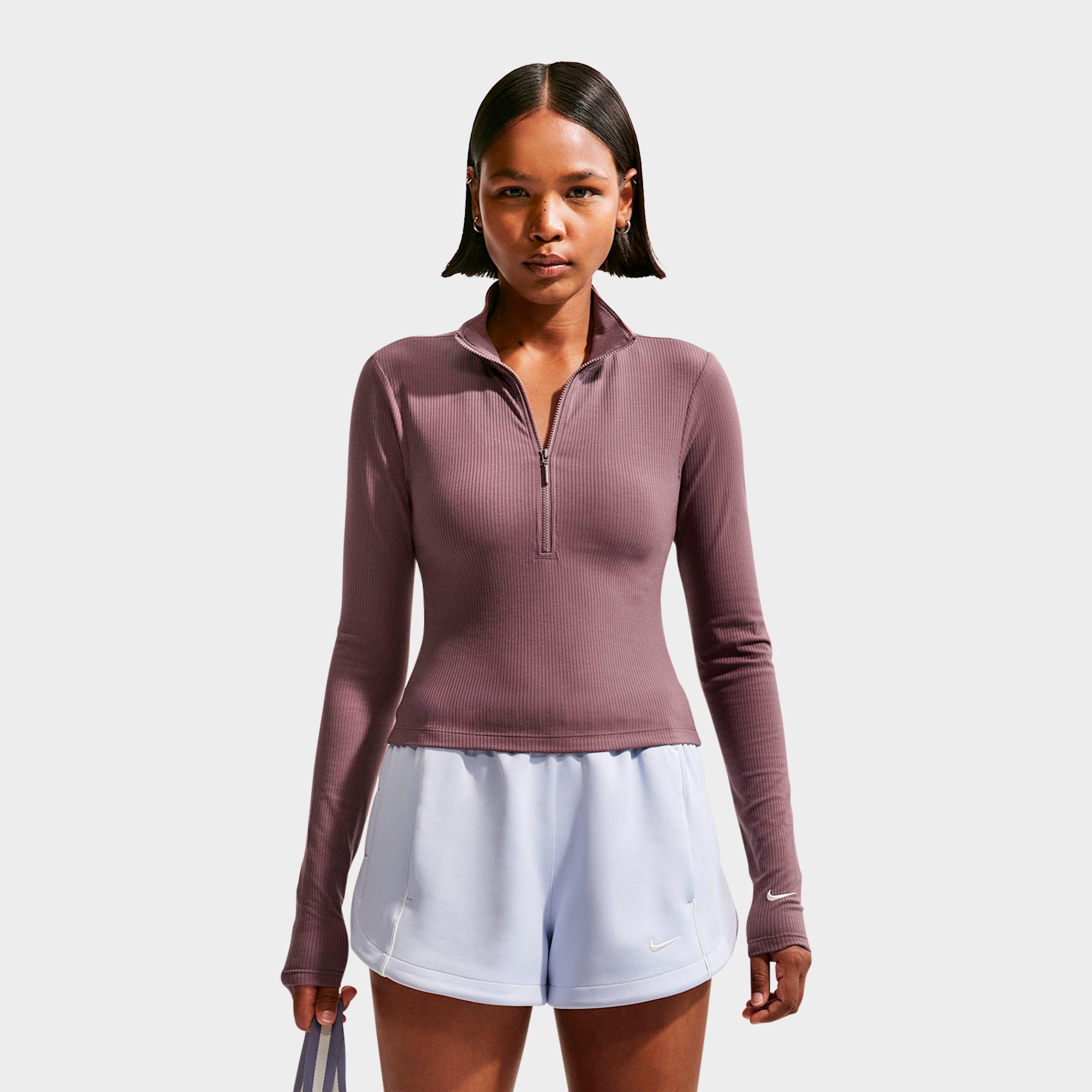 Nike Women's Sportswear Chill Knit Quarter-Zip Long-Sleeve Ribbed Top in Tattoo/Sail Size: Medium