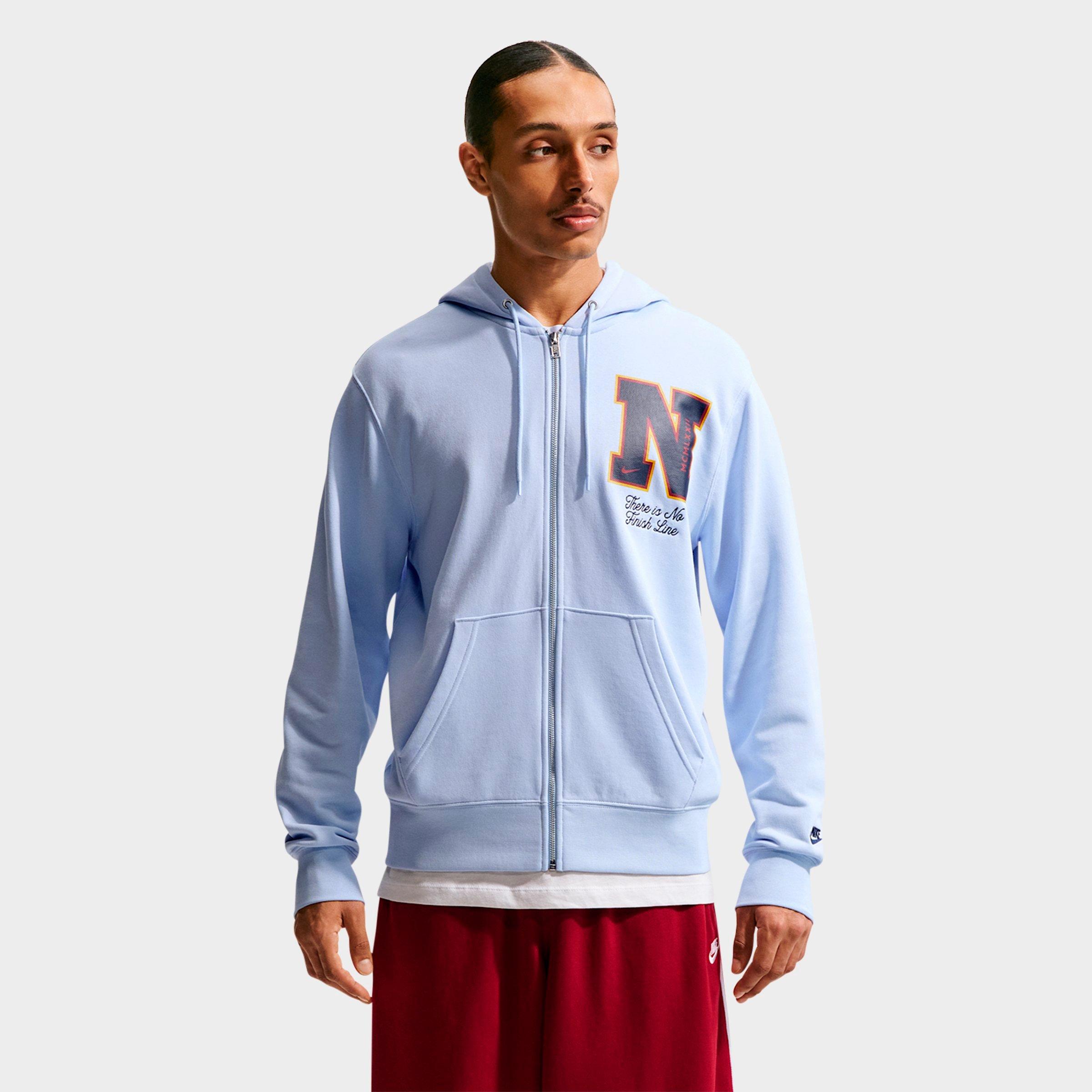 Nike Mens Sportswear Club French Terry Full-Zip Hoodie in Hydrogen Blue/Obsidian Size: Medium