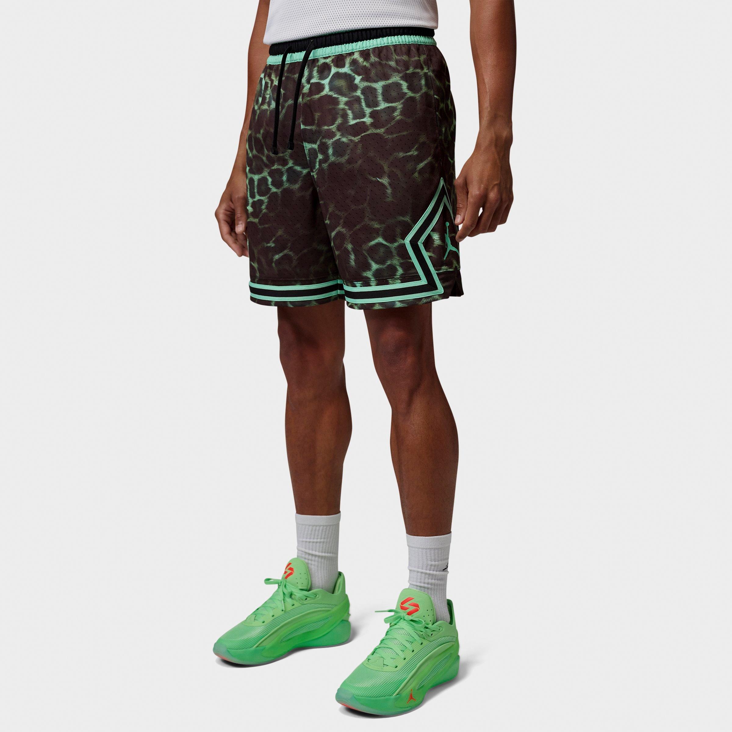 Jordan Men's Sport Dri-FIT Leopard Printed Diamond Basketball Shorts in Green Glow/Green Glow Size: 2XL