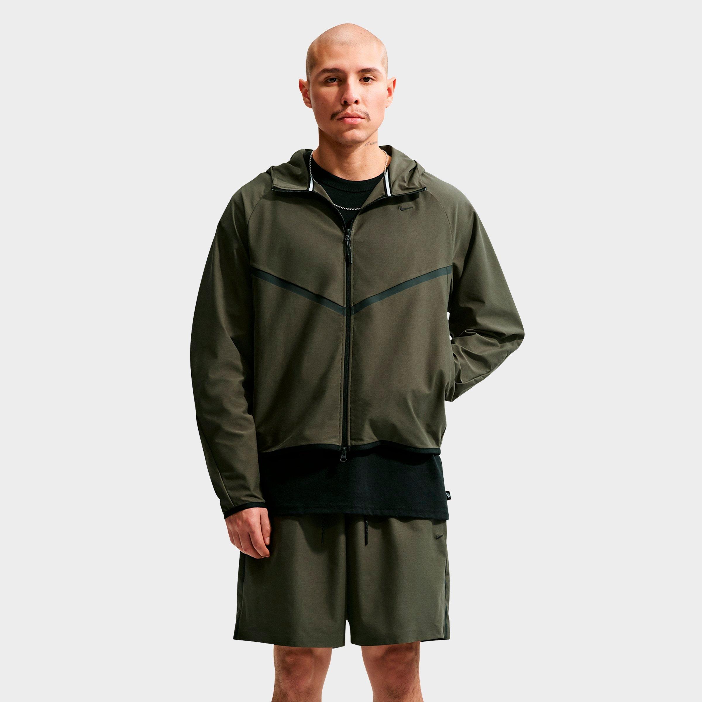Nike Men's Tech Shori Knit Full-Zip Windbreaker Jacket in Cargo Khaki/Black Size: XL