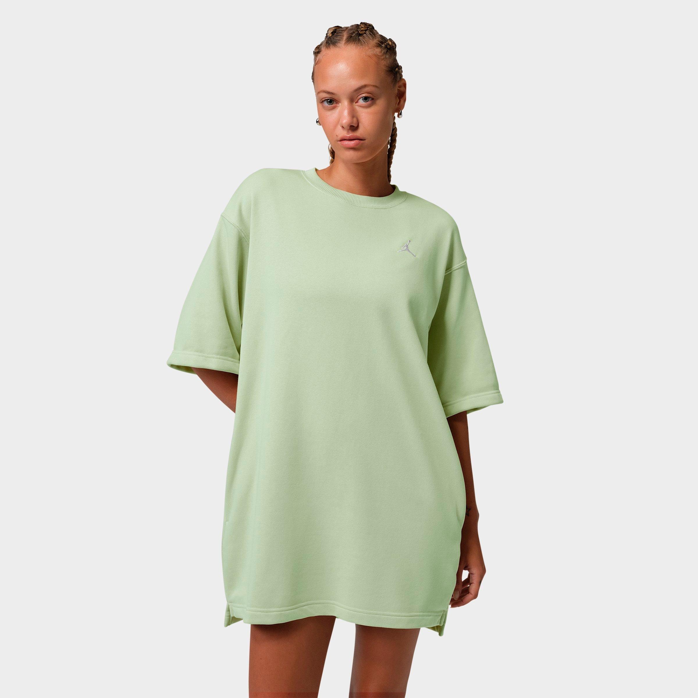 Nike Women's Jordan Brooklyn Fleece T-Shirt Dress in Olive Aura/White Size: Medium