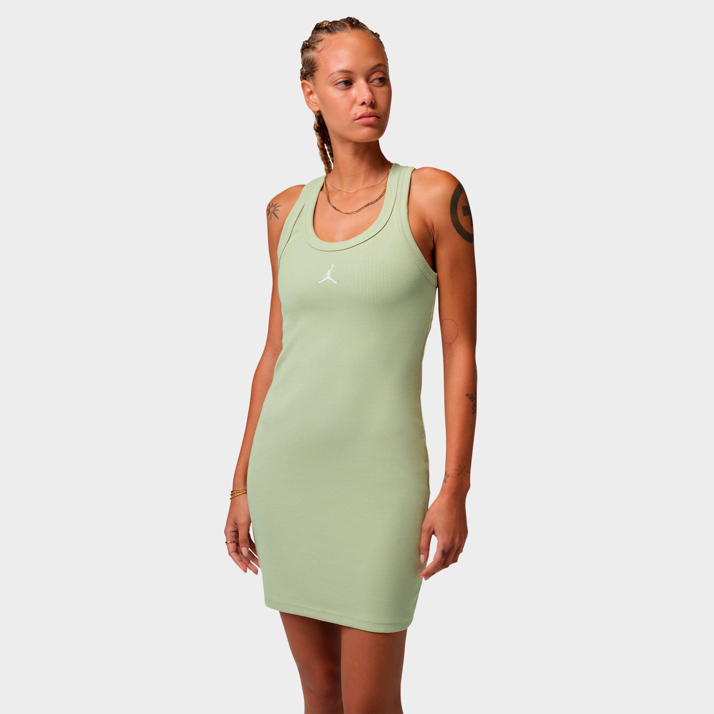 Nike Women's Jordan Brooklyn Tank Dress in Olive Aura/White Size: Small