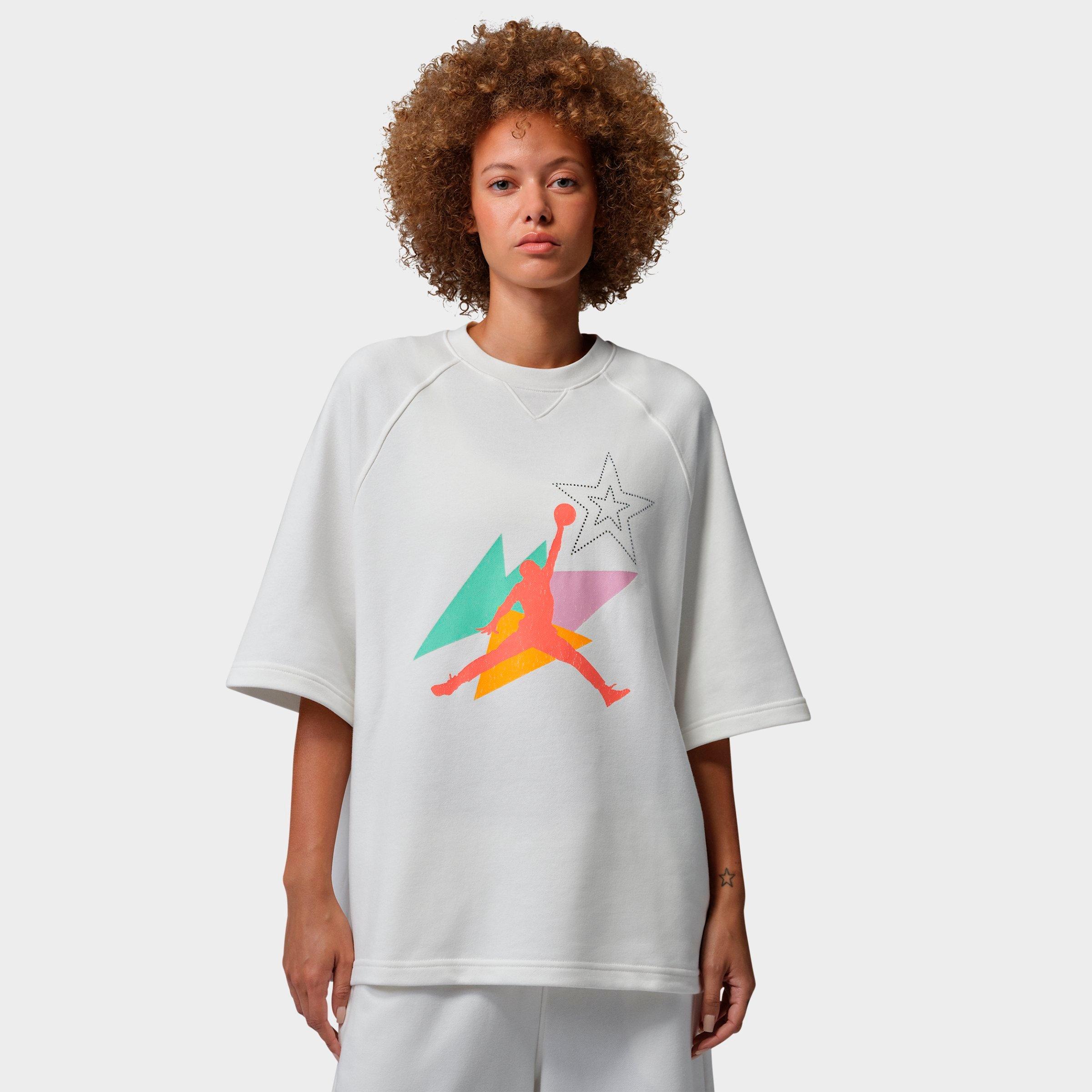 Jordan Womens Brooklyn Fleece French Terry Short-Sleeve T-Shirt in Sail Size: XL