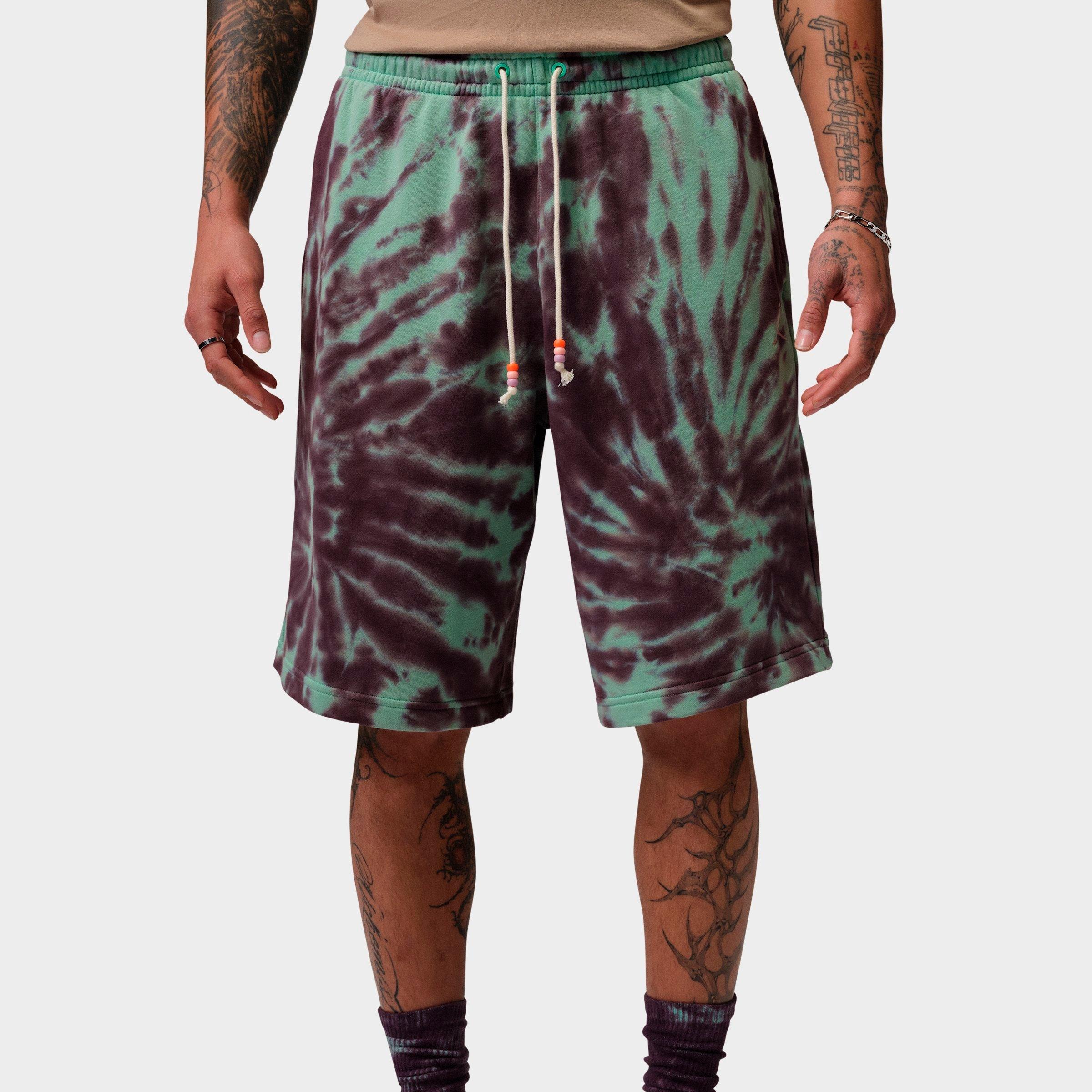 Jordan Men's Brooklyn Tie-Dye Festival Fleece Shorts in Green Glow/Burgundy Ash/Pale Ivory Size: Medium