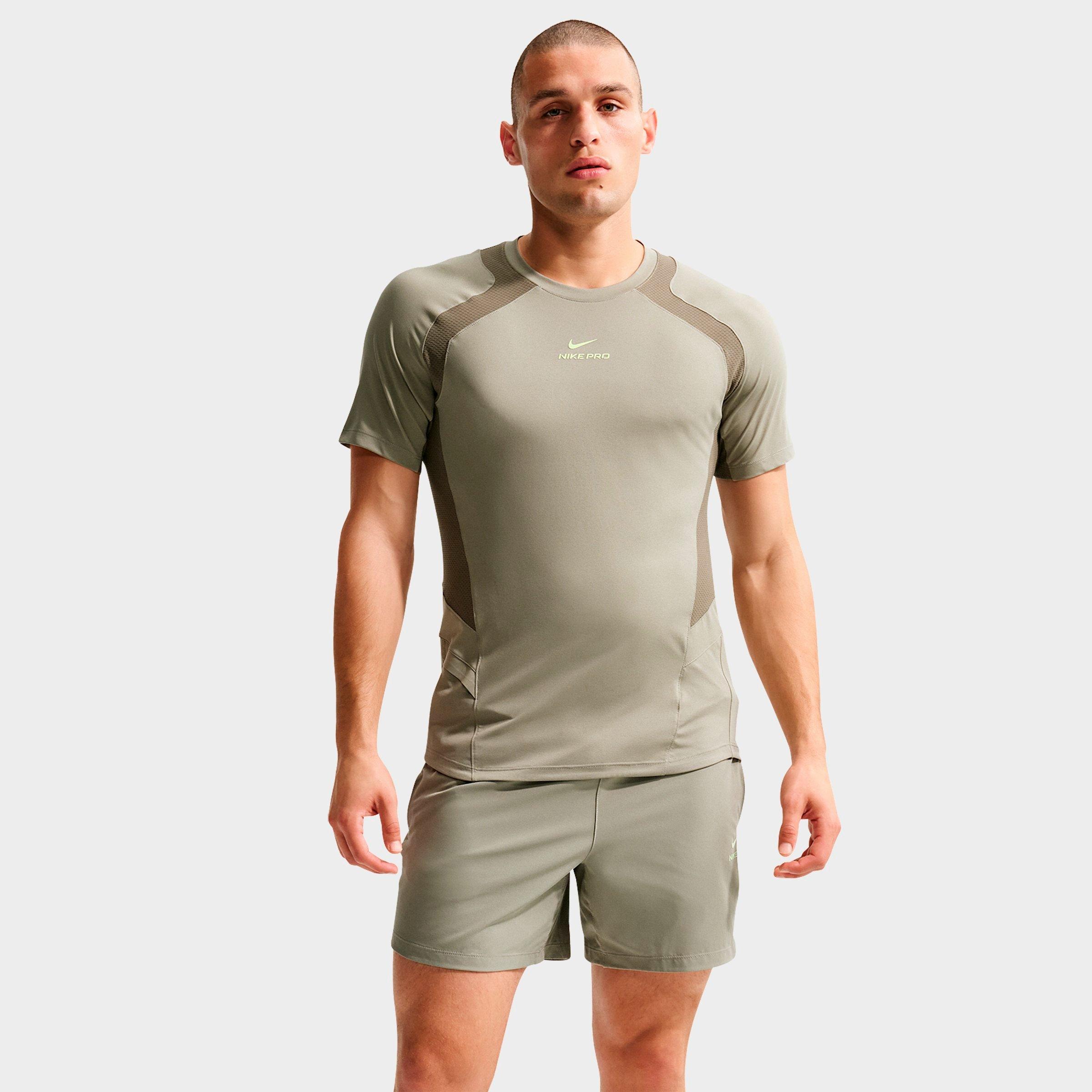 Nike Mens Pro Training Dri-FIT ADV Short-Sleeve Top in Light Army/Medium Olive/Light Liquid Lime