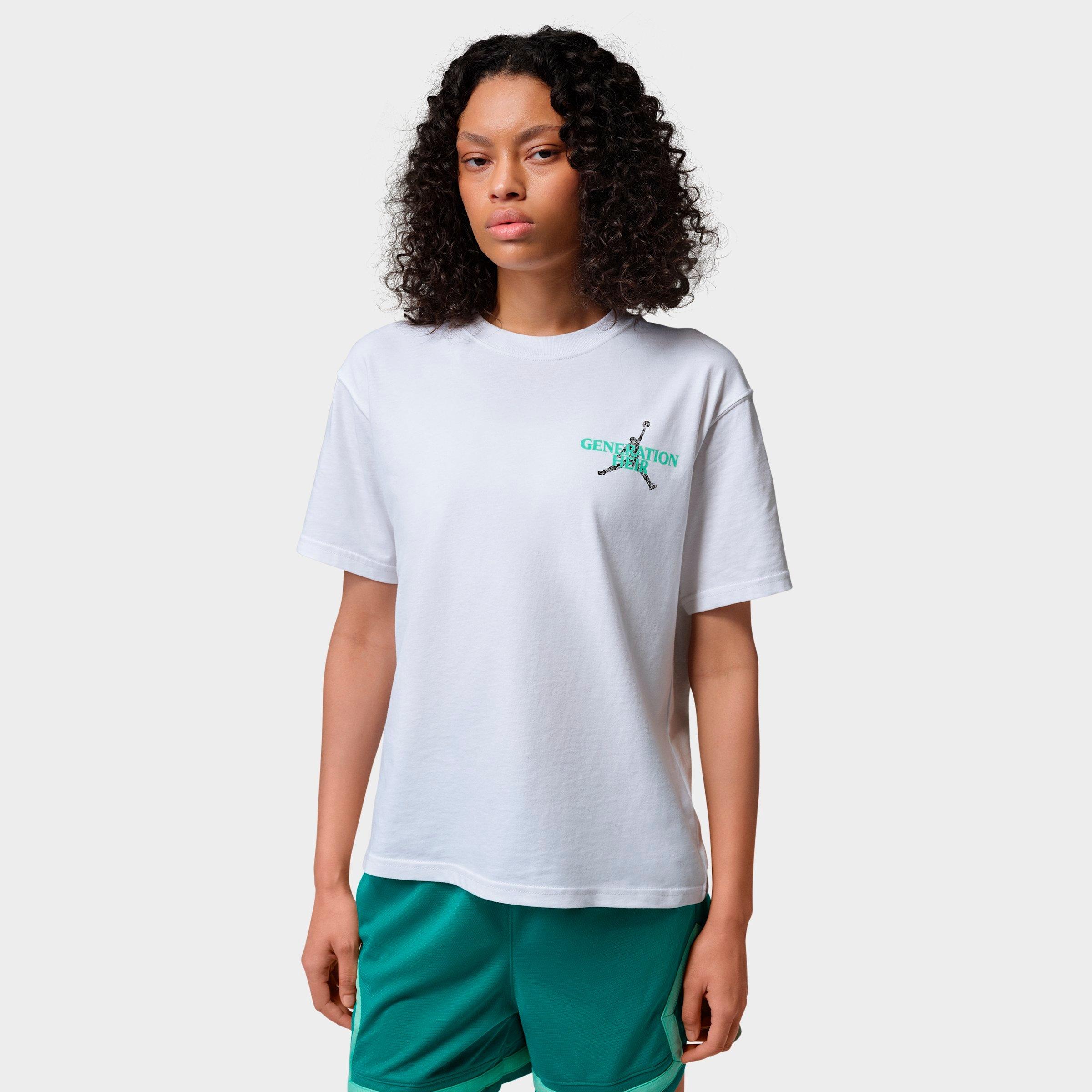 Jordan Women's Sport Dri-FIT Graphic T-Shirt in White/Green Glow/Black Size: Medium