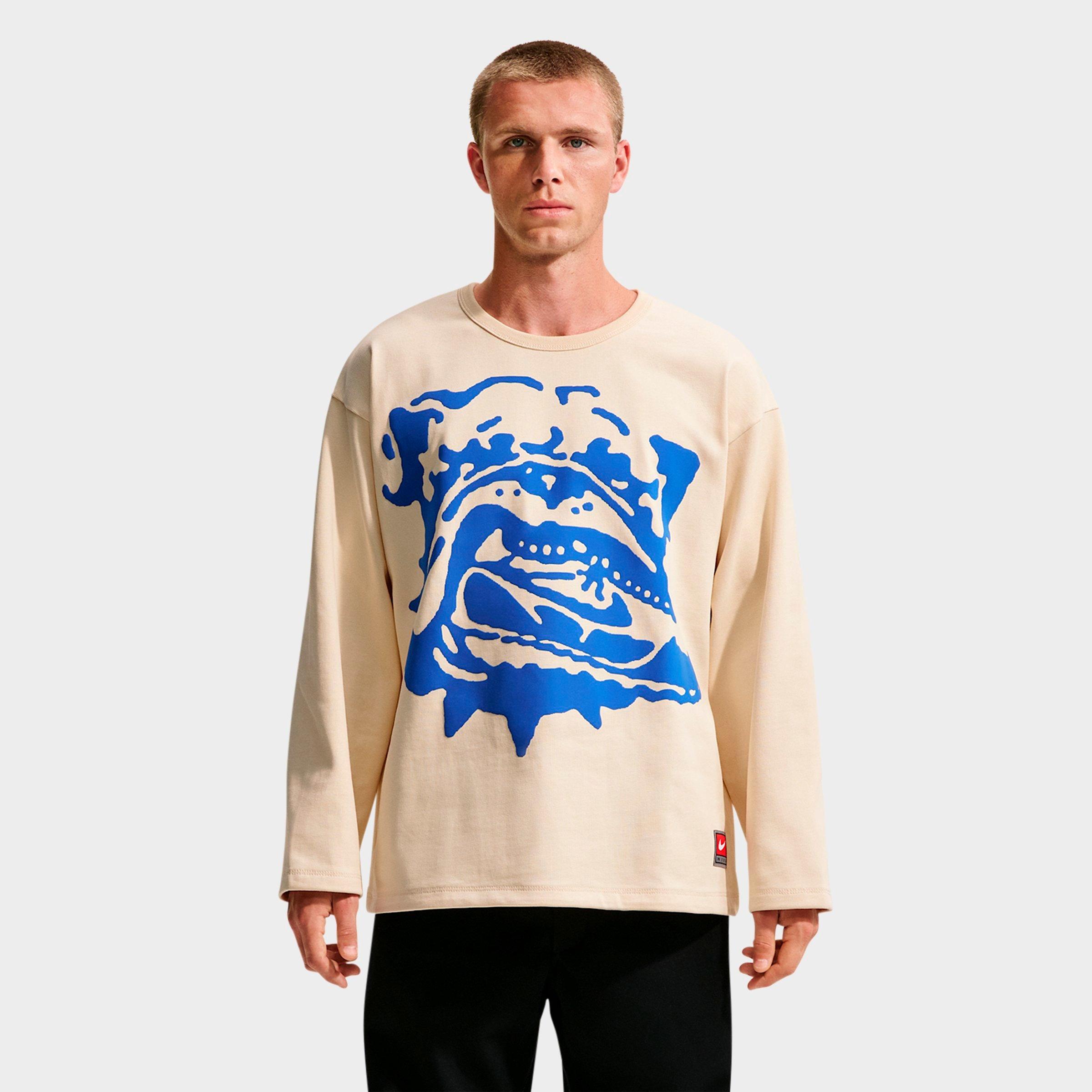 Nike Men's Life Shoe Dog Graphic Midweight Crewneck Sweatshirt in Coconut Milk/Game Royal Size: XL