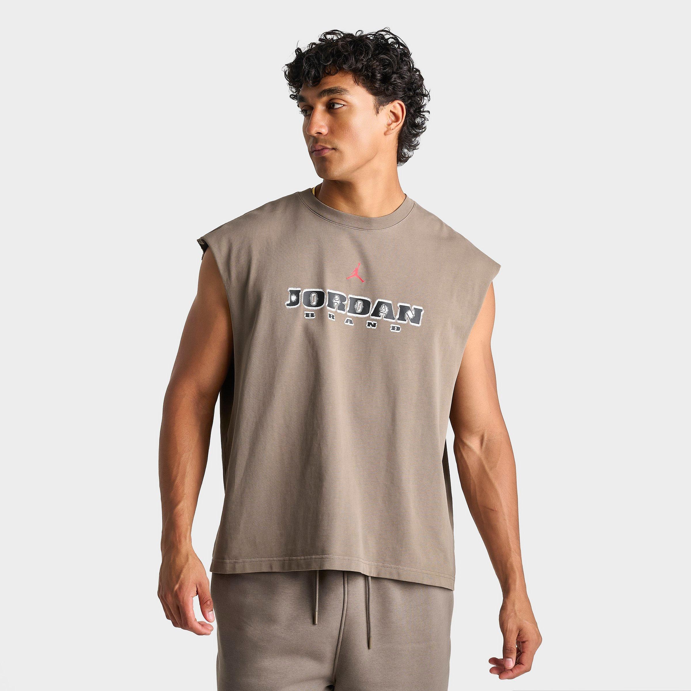 Jordan Men's Brooklyn Sleeveless Muscle Top in Olive Grey/Gym Red Size: Medium