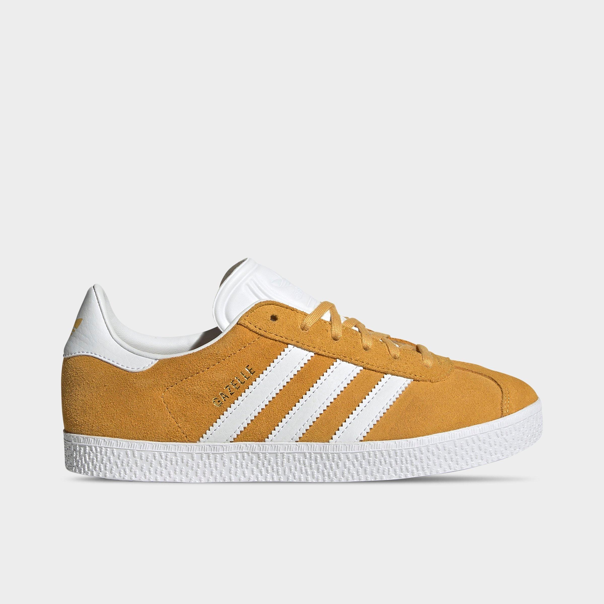 adidas Big Kids Originals Gazelle Casual Shoes in Preloved Yellow/White/Gold Metallic Size: 3.5