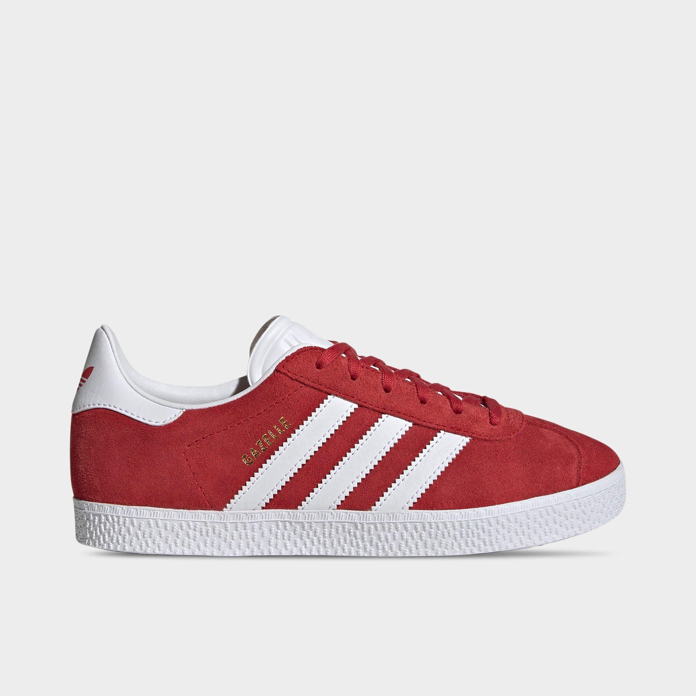 adidas Big Kids Originals Gazelle Casual Shoes in Better Scarlet/White/Gold Metallic Size: 6