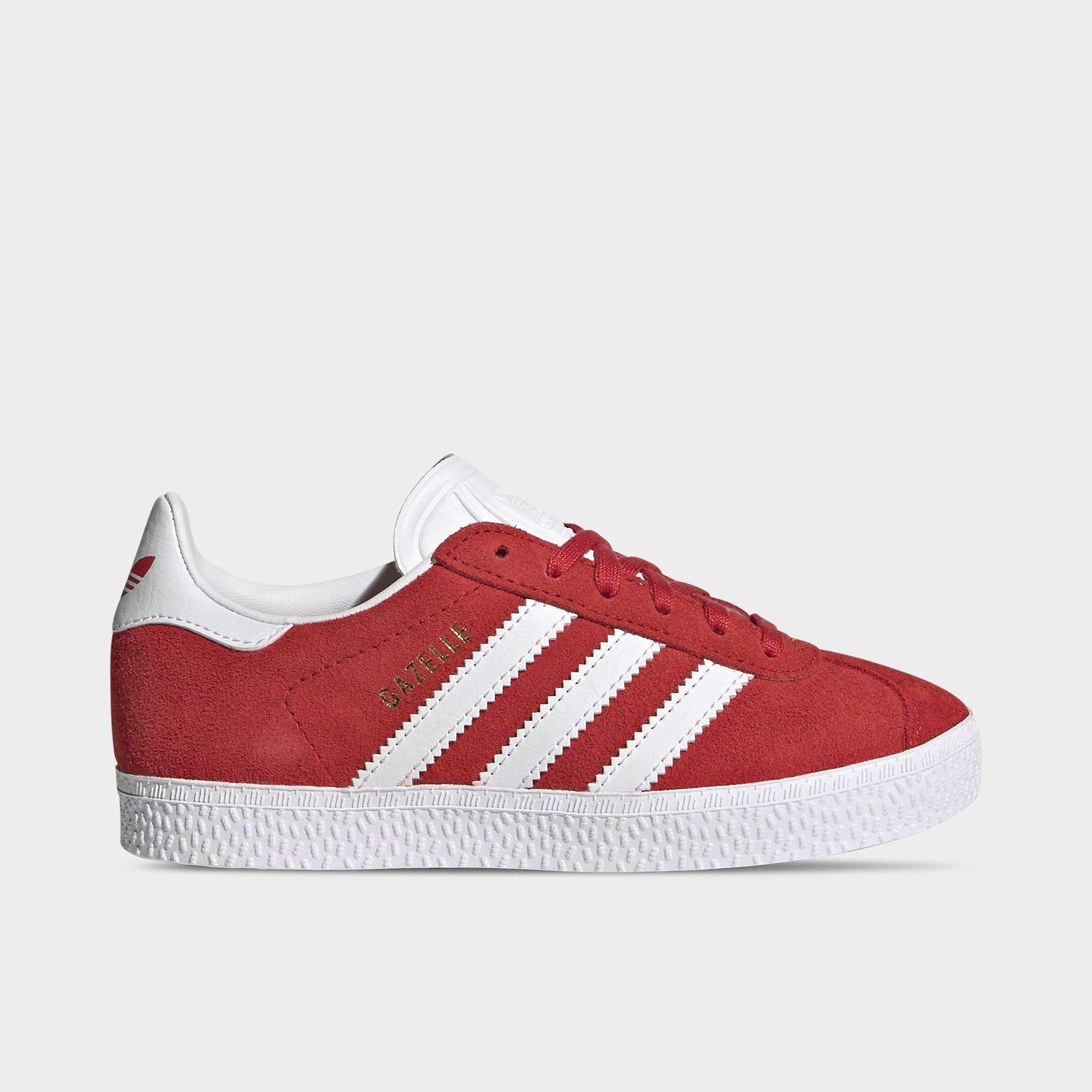 adidas Little Kids Originals Gazelle Casual Shoes in Better Scarlet/White/Gold Metallic Size: 11.0