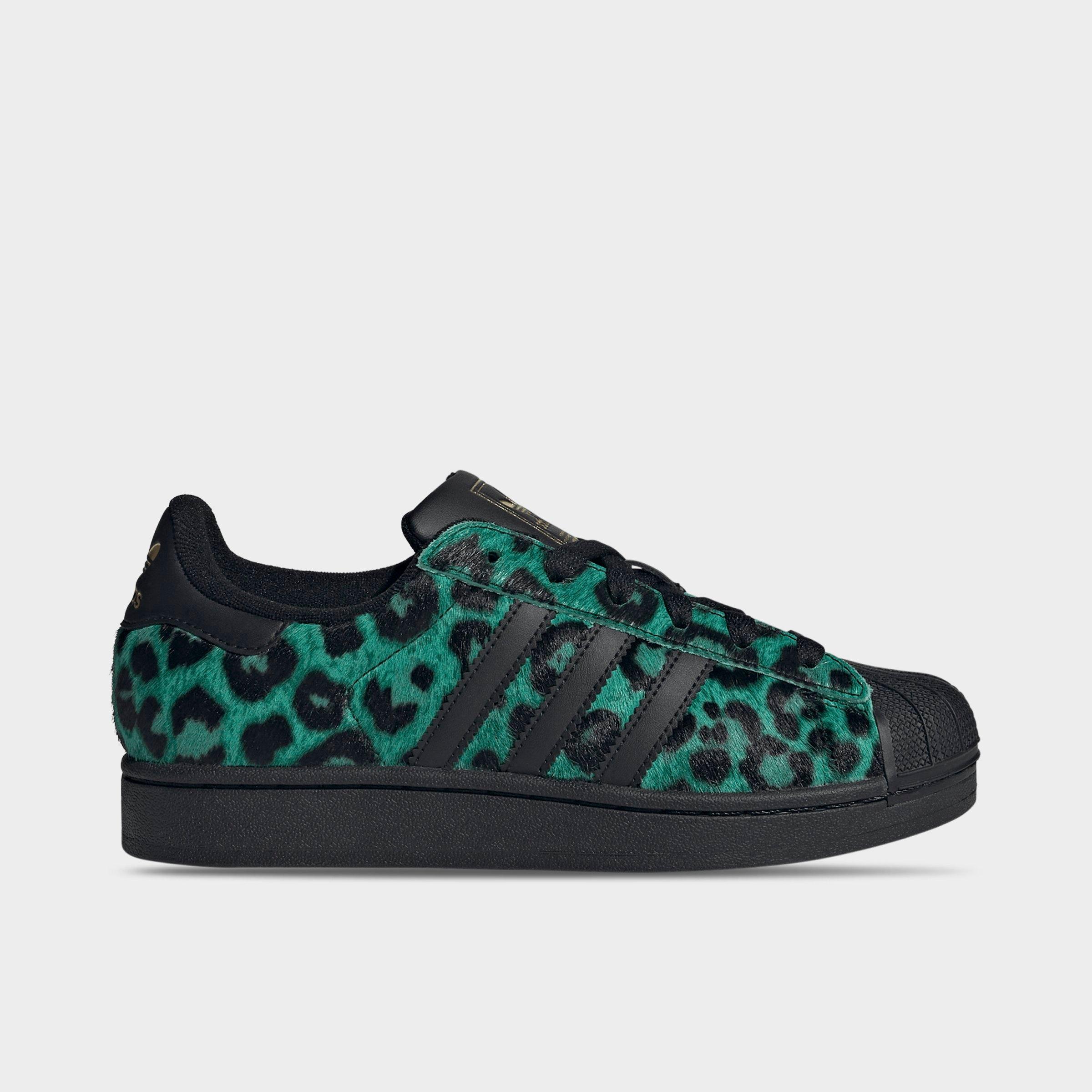 adidas Women's Originals Superstar II Tonal Leopard Print Casual Shoes in Semi Screaming Green/Core Black/Gold Metallic Size: 9.5