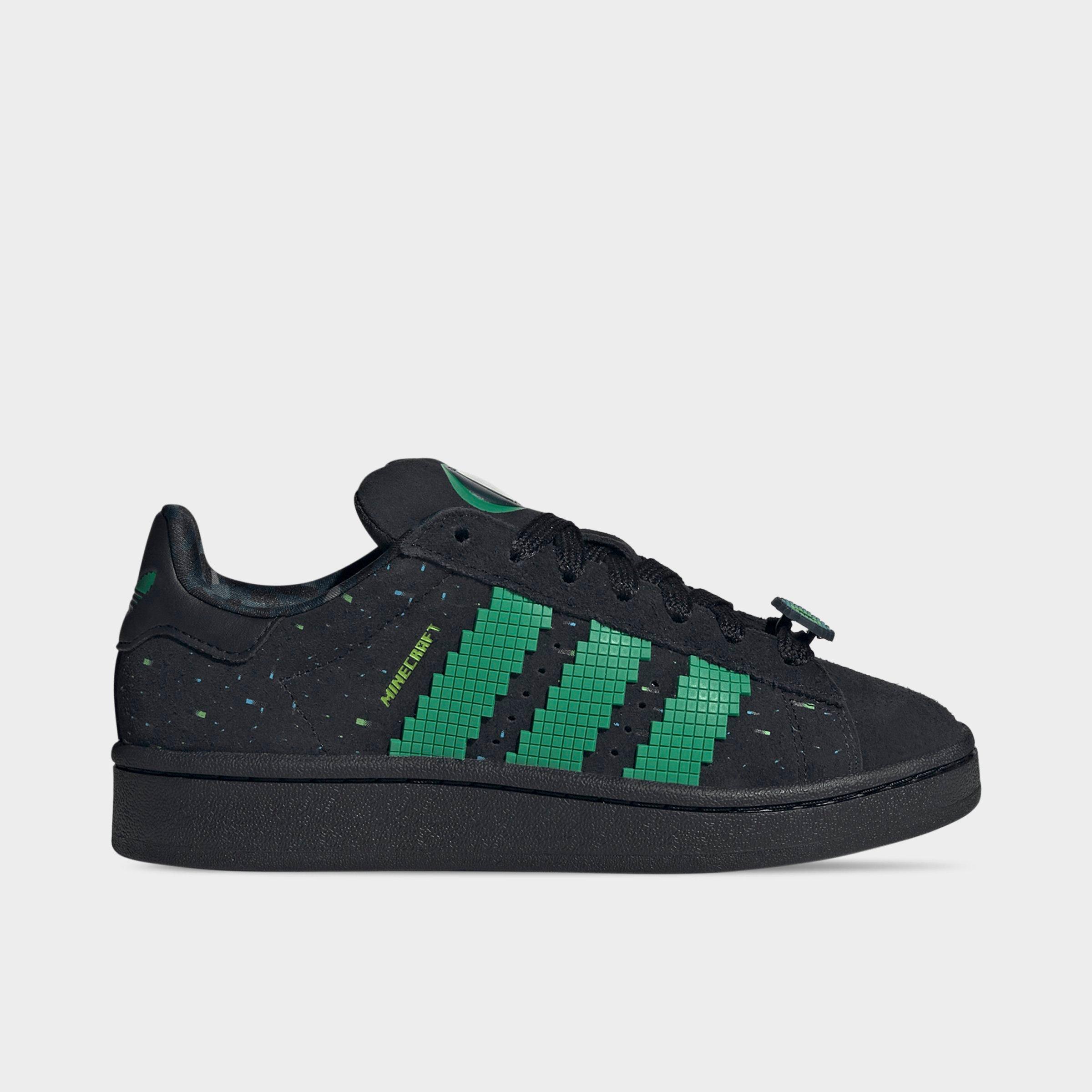 adidas Big Kids Originals x Minecraft Campus 00s Casual Shoes in Core Black/Semi Court Green/Semi Solar Green Size: 4.0
