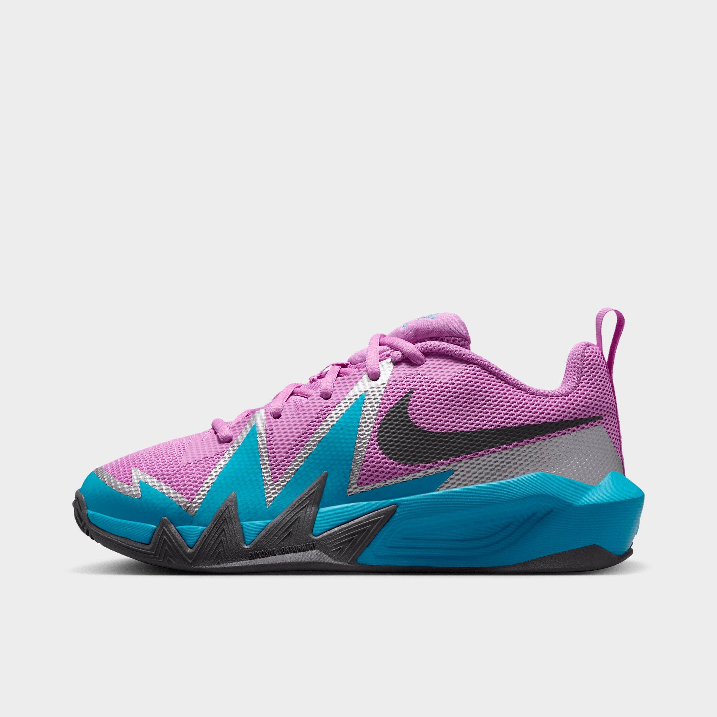 Nike Big Kids S. T. Dynamite Basketball Shoes in Fuchsia Glow/Baltic Blue/Metallic Silver Size: 7.0