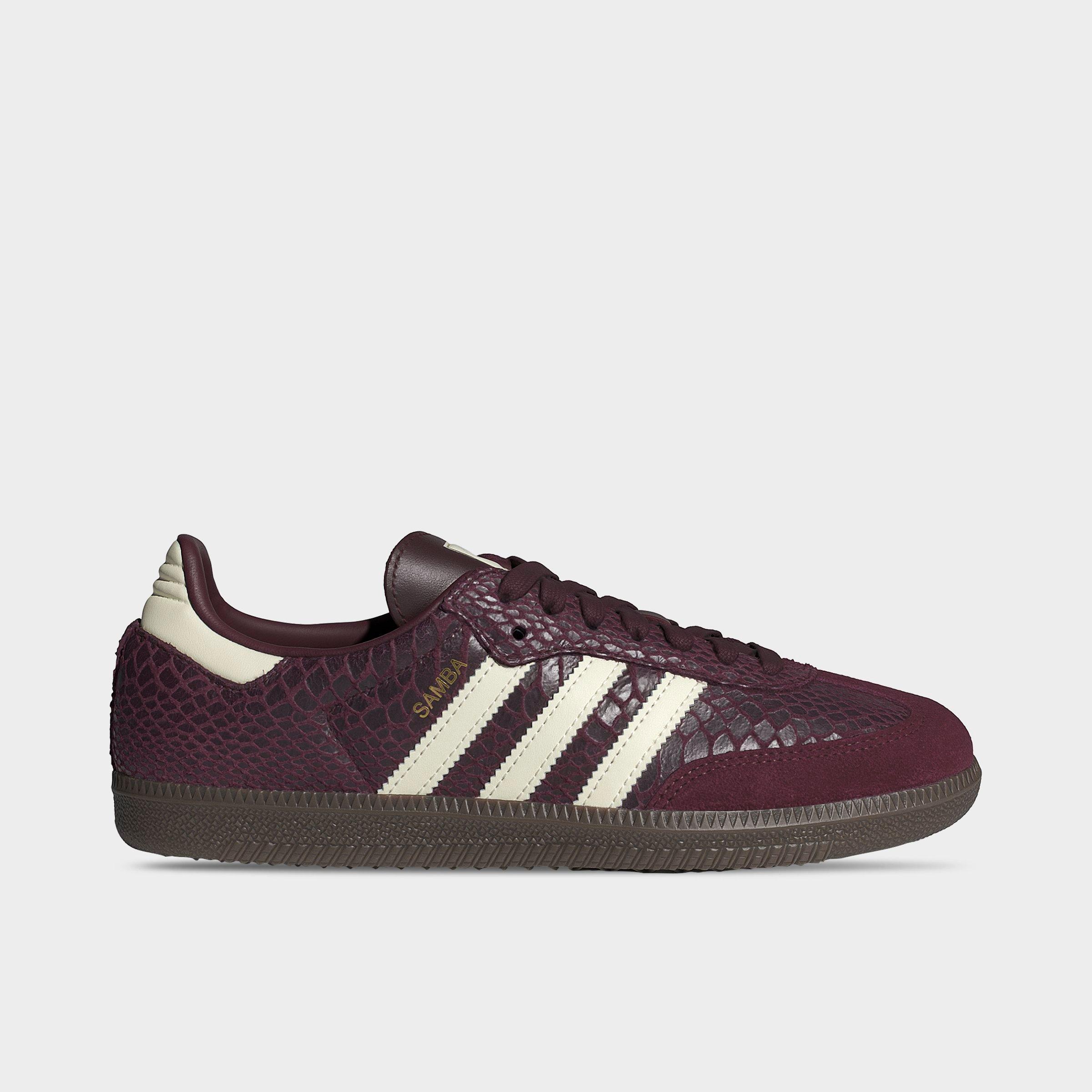 adidas Women's Originals Samba OG Crocodile Casual Shoes in Maroon/Cream White/Gold Metallic Size: 10.0