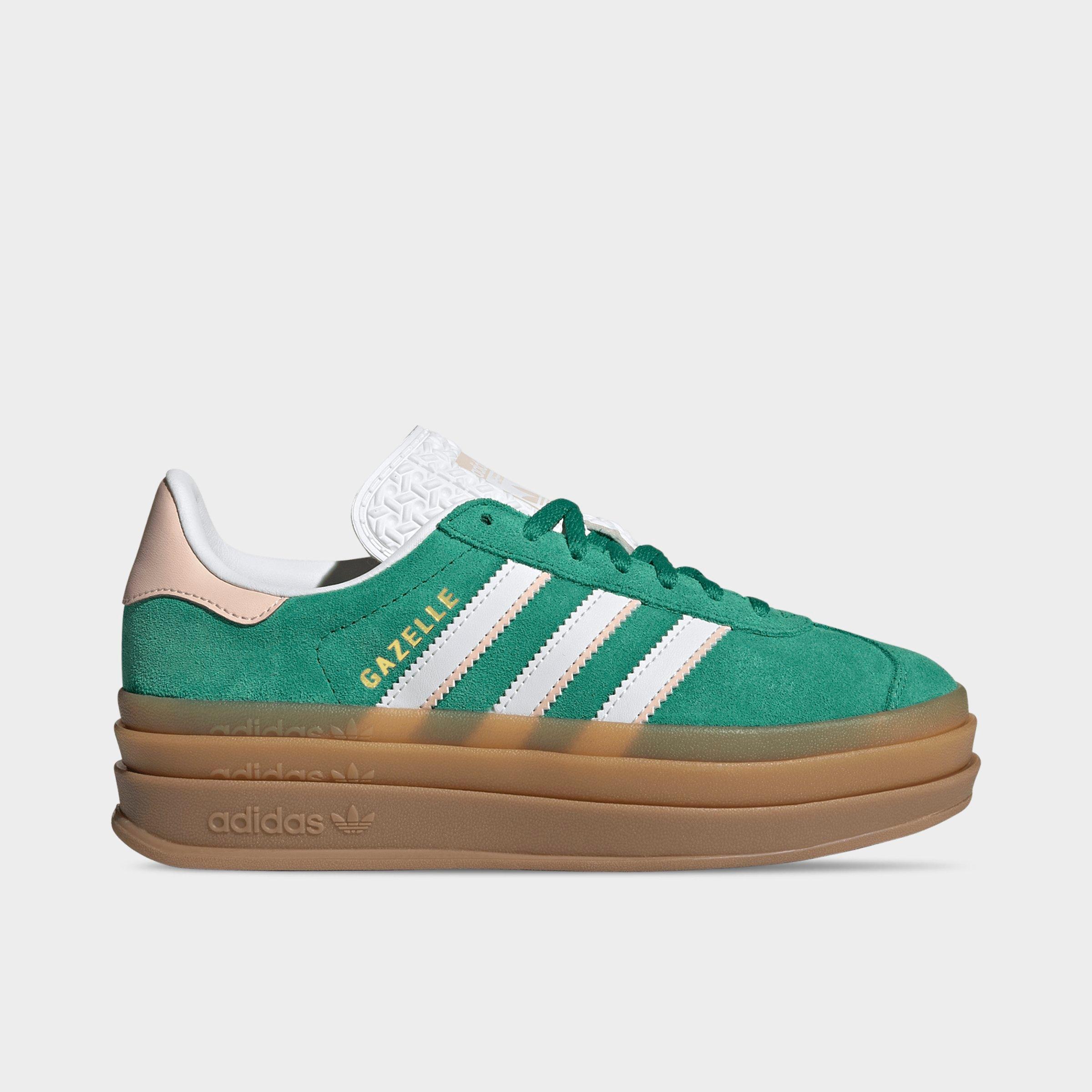 adidas Girls Big Kids Originals Gazelle Bold Casual Shoes in Bold Green/Cloud White/Gold Metallic Size: 5.5