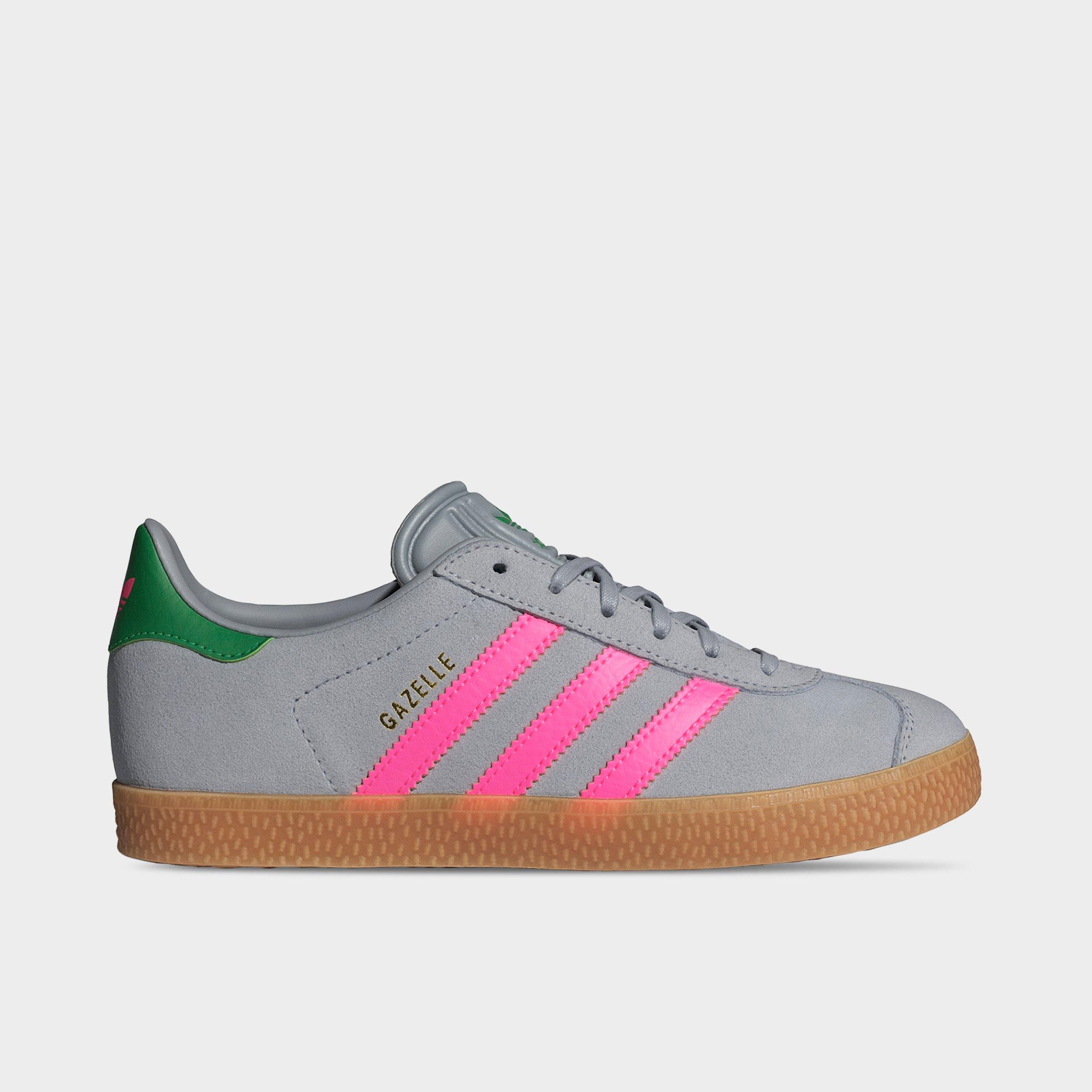 adidas Big Kids Originals Gazelle Casual Shoes in Halo Silver/Lucid Pink/Green Size: 4.0
