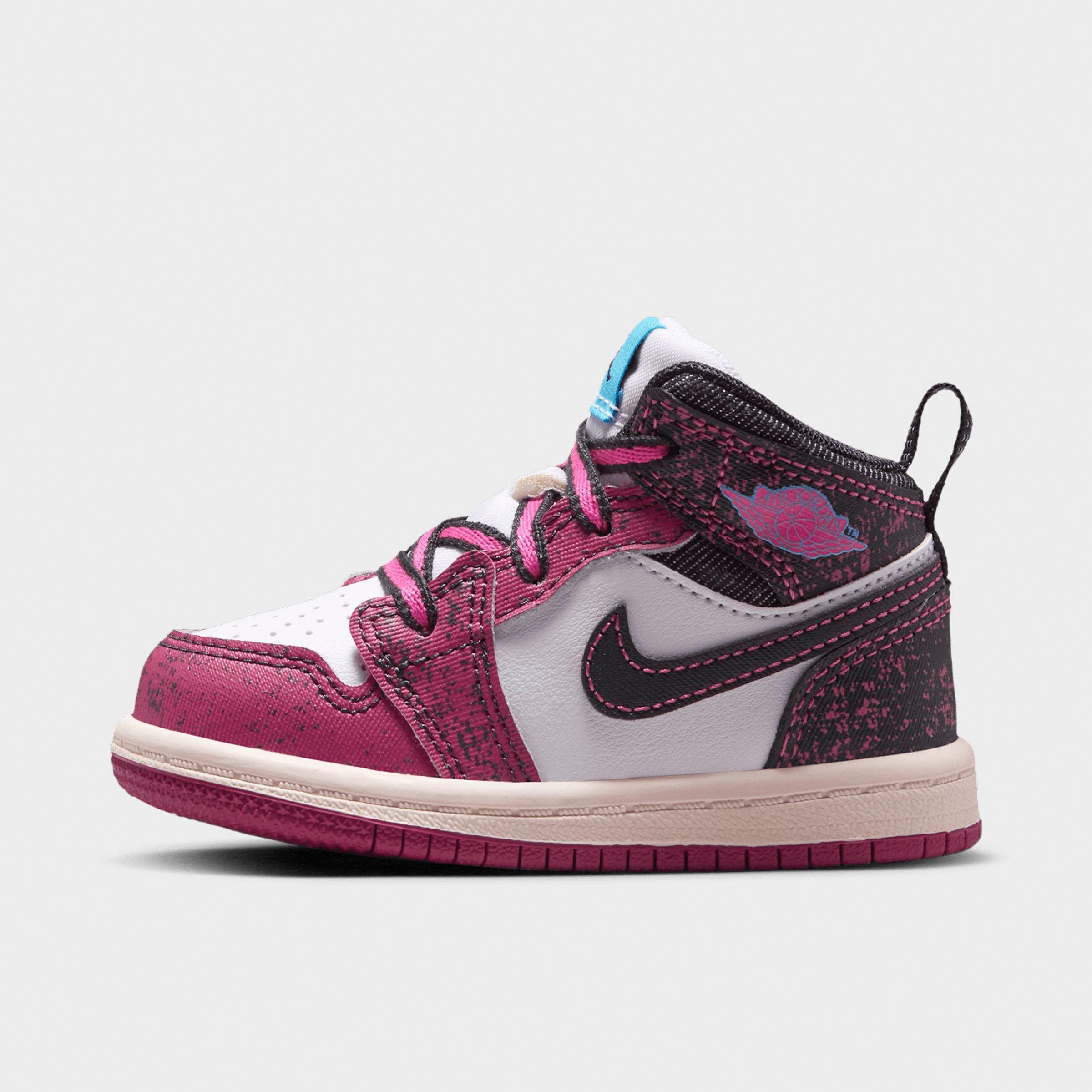 Jordan Kids Toddler Air Retro 1 Mid SE Casual Shoes in Sweet Beet/Off Noir/White Size: 7.0