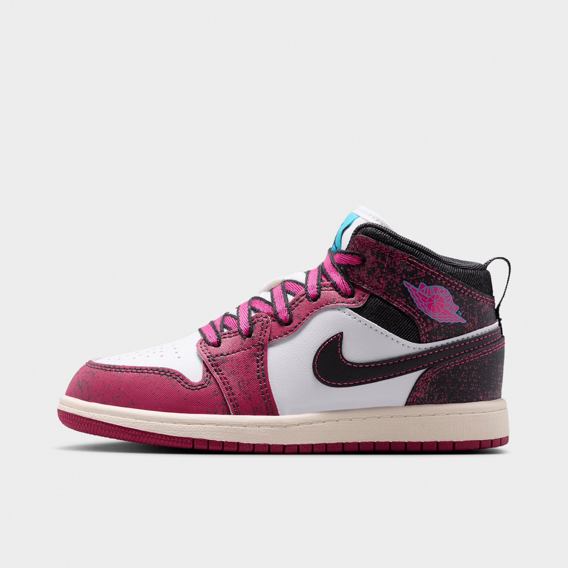 Jordan Little Kids Air Retro 1 Mid SE Casual Shoes in Sweet Beet/Off Noir/White Size: 12.5