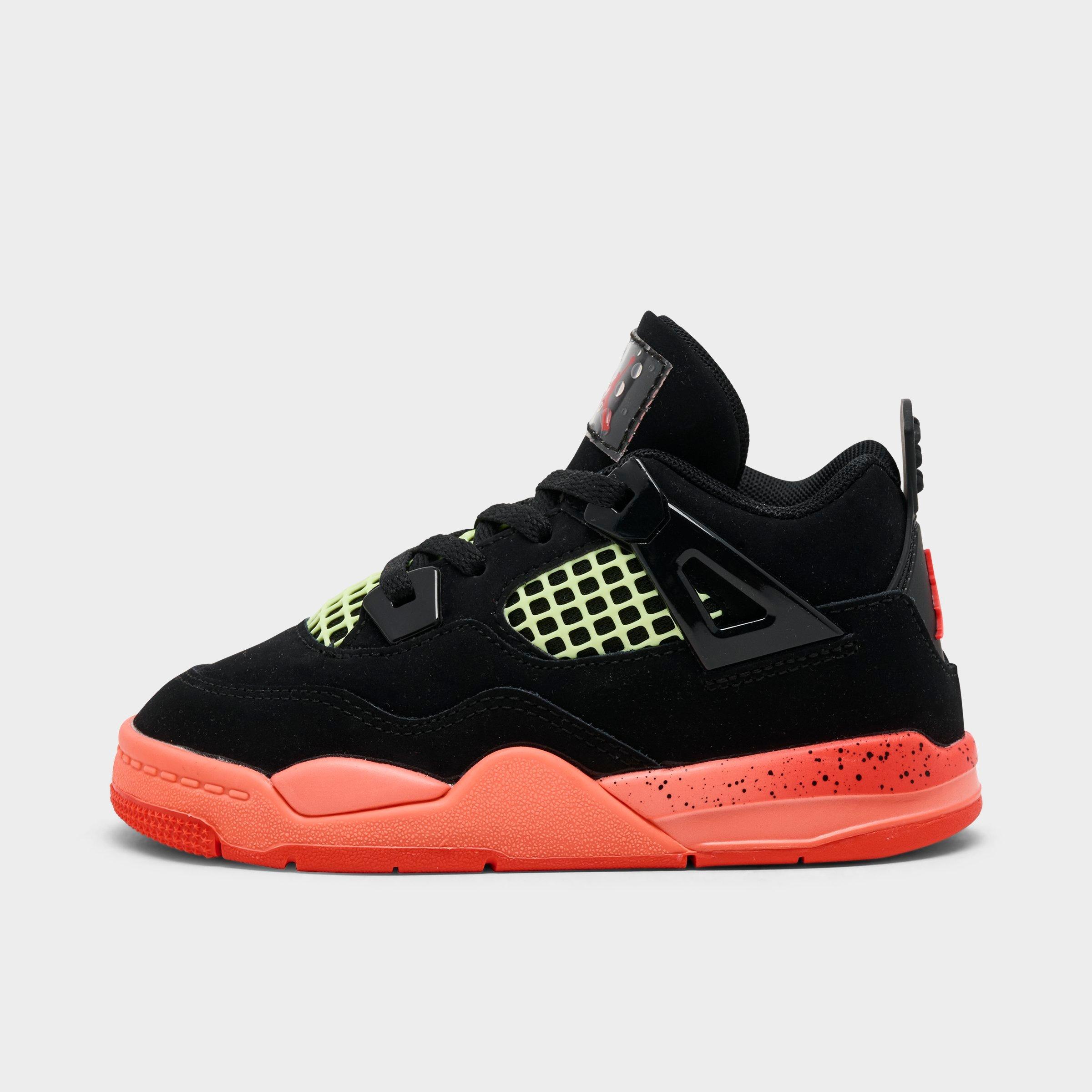 Jordan Kids Toddler Air Retro 4 Basketball Shoes in Black/Infrared 23/Bright Mango Size: 4.0