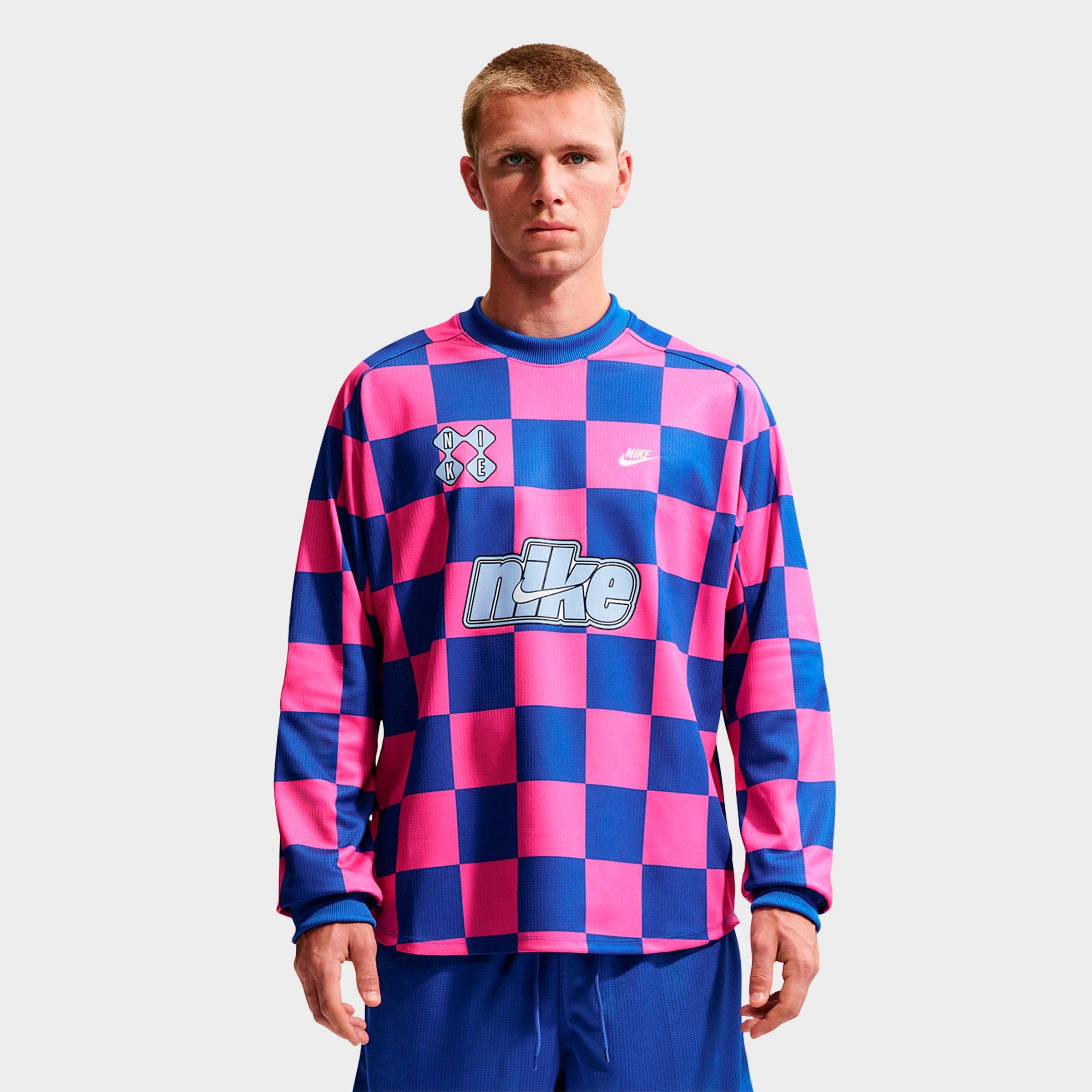 Nike Men's Sportswear Club Checkerboard Goalie Top in Game Royal/Pinksicle/Hydrogen Blue Size: Medium