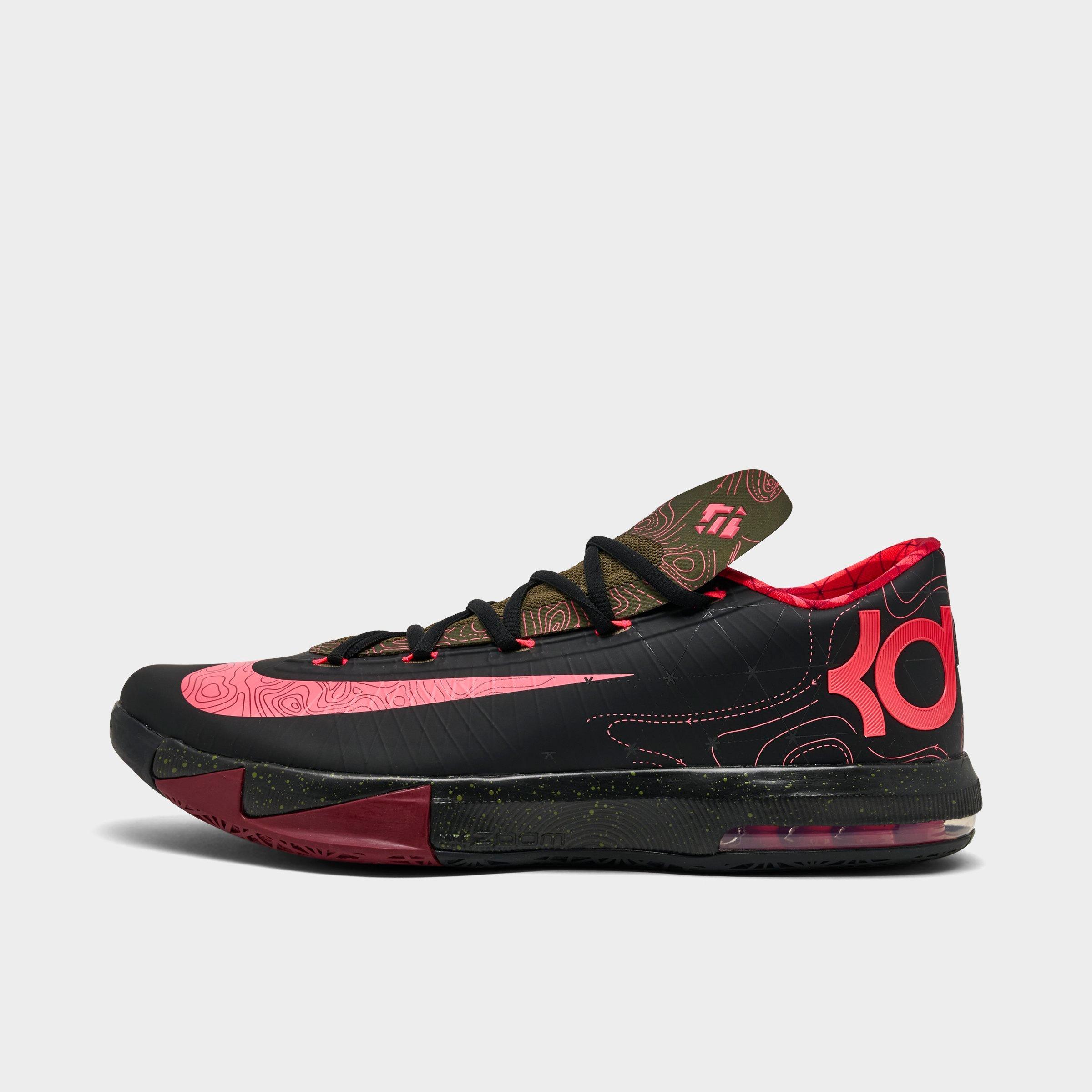 Nike Mens KD 6 Basketball Shoes in Black/Atomic Red/Medium Olive Size: 9.0