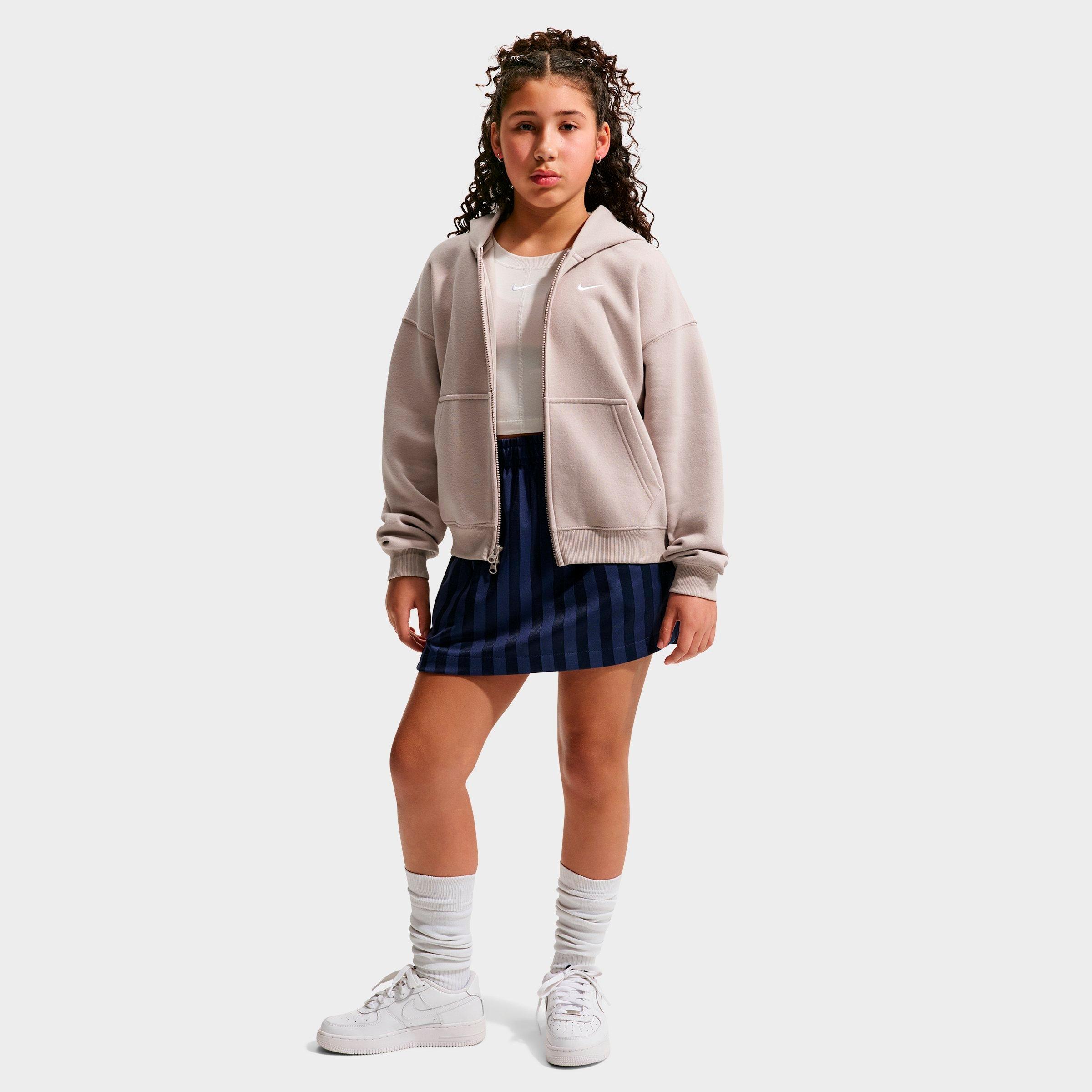 Nike Girls Big Kids Sportswear Studio Fleece Oversized Full-Zip Hoodie in Moon Particle/White Size: Large