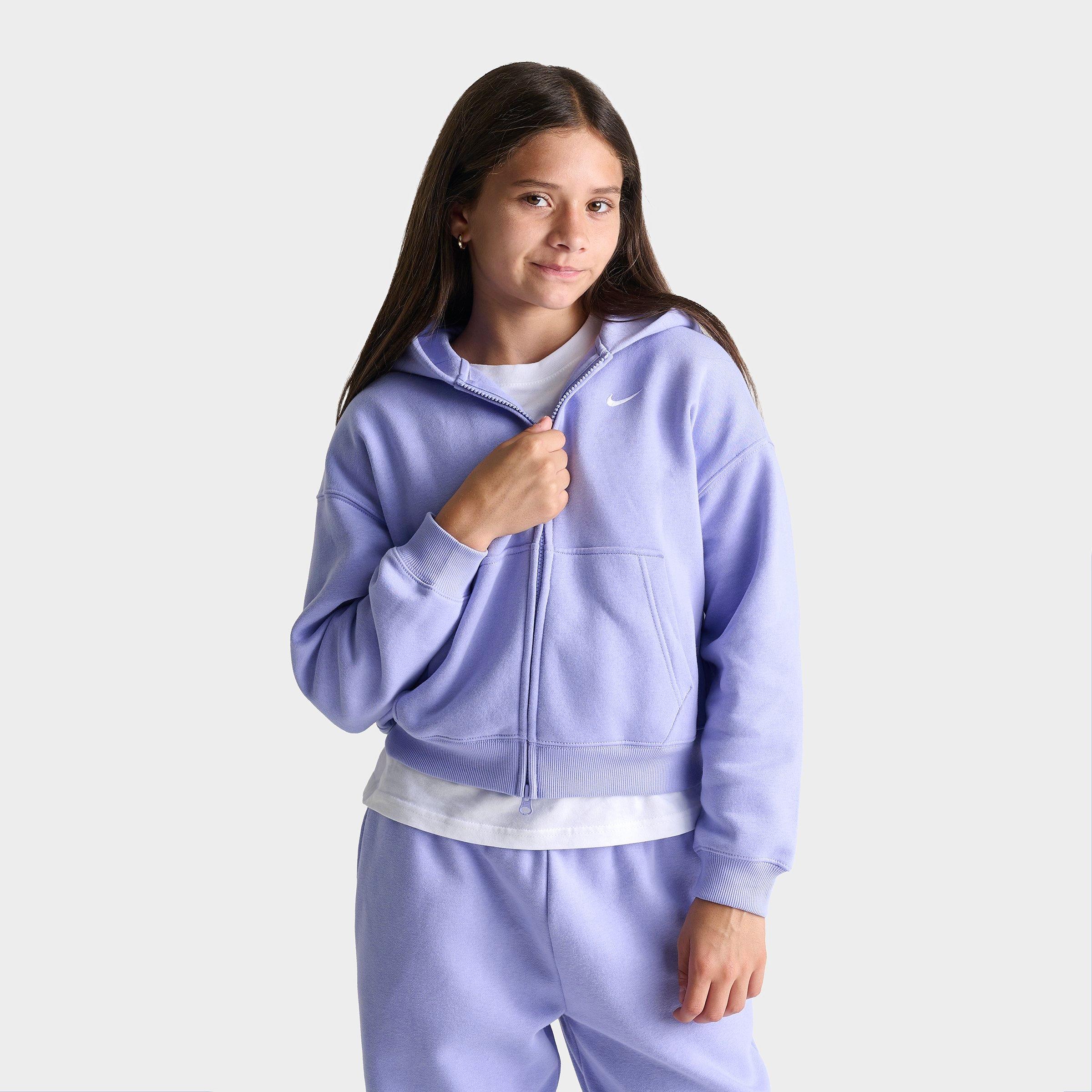 Nike Girls Big Kids Sportswear Studio Fleece Oversized Full-Zip Hoodie in Light Thistle Size: Medium