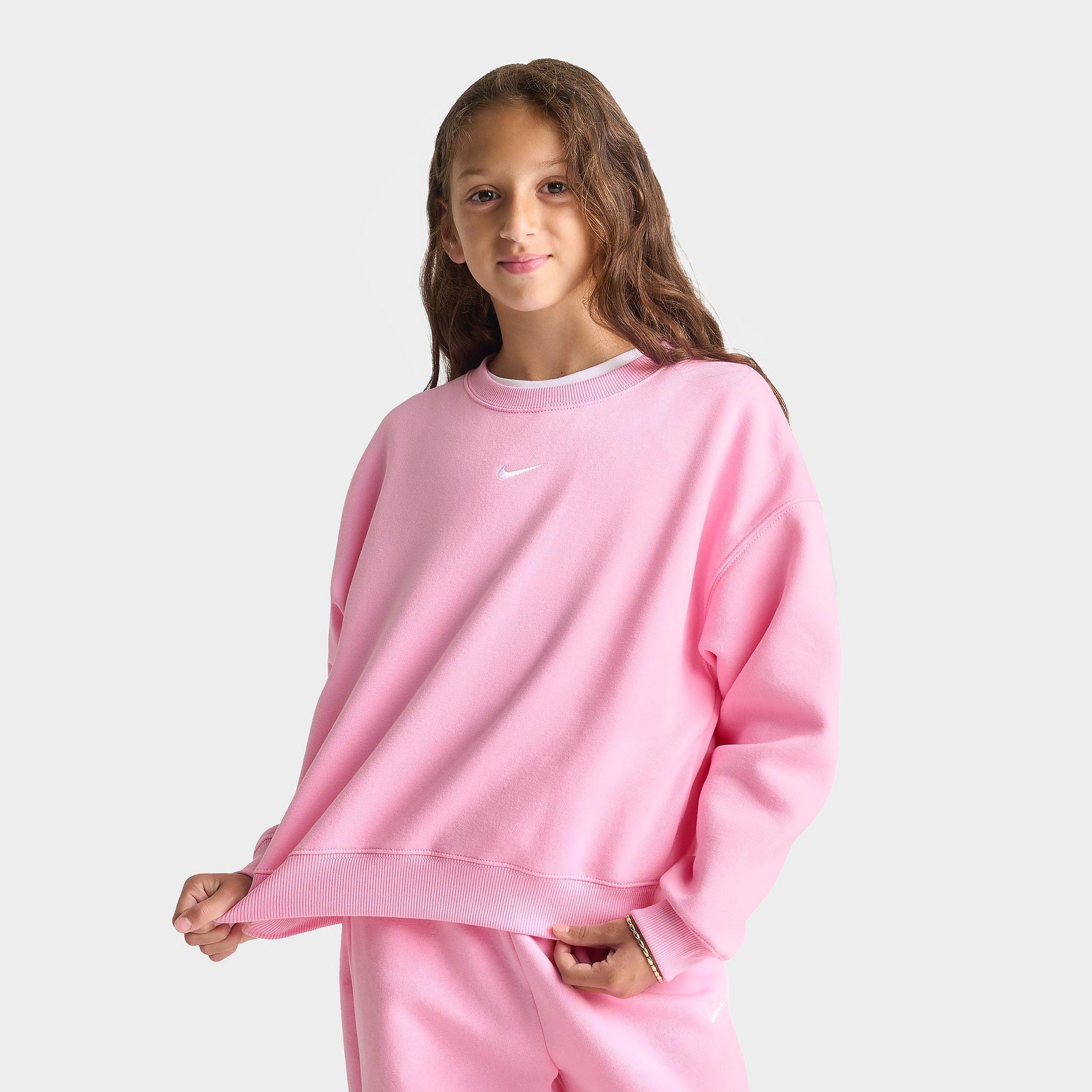 Nike Girls Big Kids Sportswear Studio Boxy Fleece Crewneck Sweatshirt in Pink Rise Size: XS