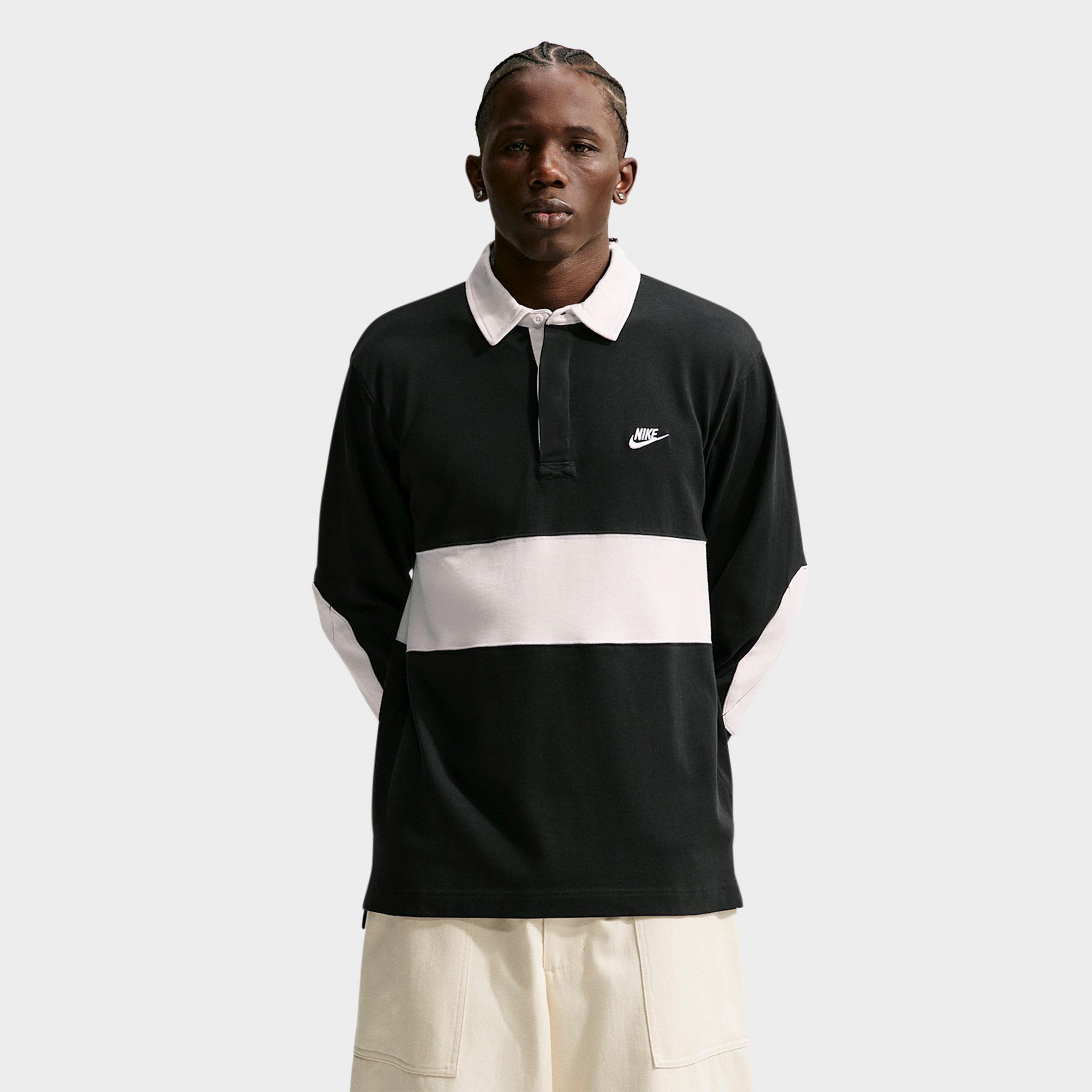 Nike Men's Club Striped Long-Sleeve Rugby Top in Black/Phantom Size: Large