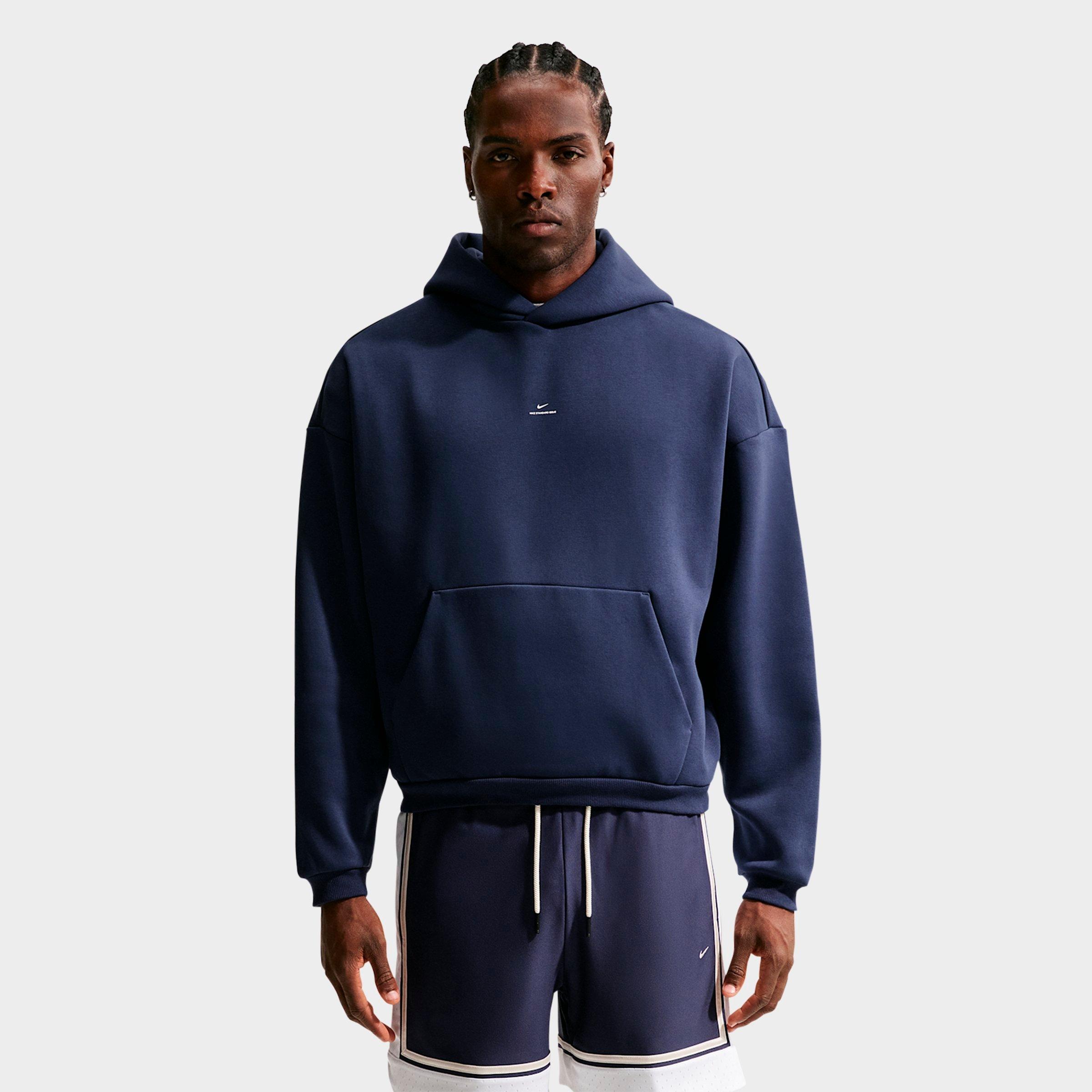 Nike Men's Standard Issue Therma-FIT Brushed Basketball Pullover Hoodie in Midnight Navy/Pale Ivory Size: Medium