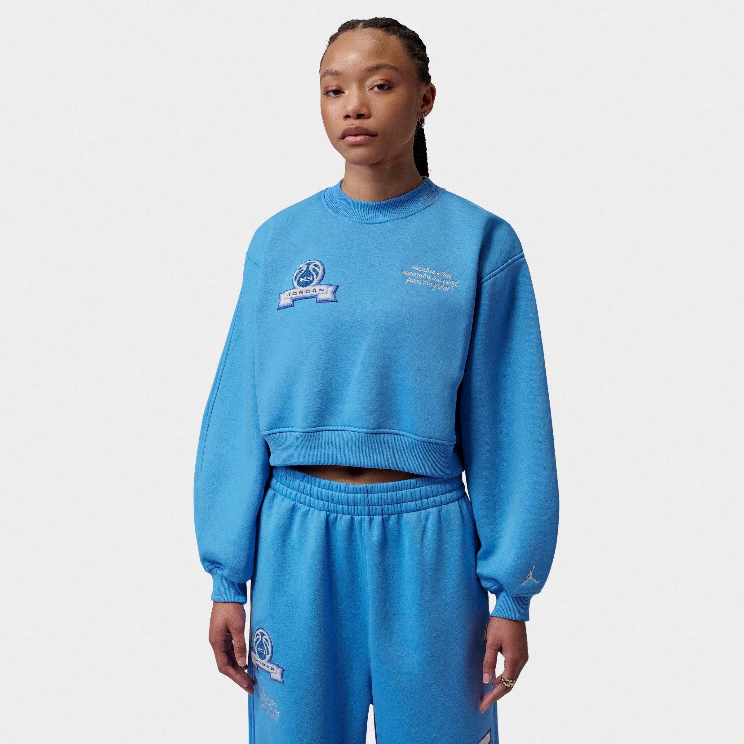 Jordan Women's Brooklyn Fleece Cropped Crewneck Sweatshirt in Blue Beyond/Sail Size: Medium