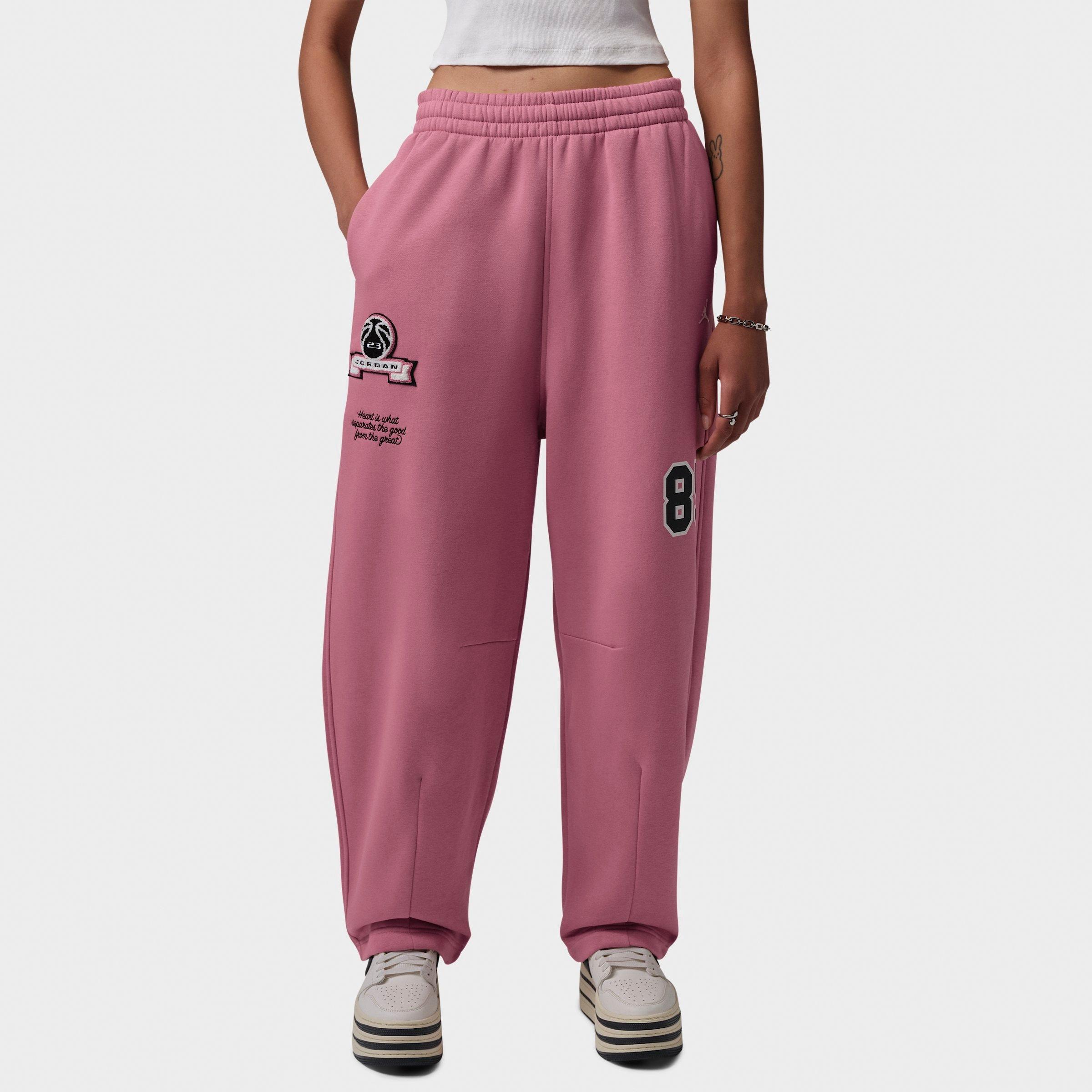 Jordan Women's Brooklyn Fleece Wide-Leg Graphic Pants in Desert Berry/Sail Size: Medium