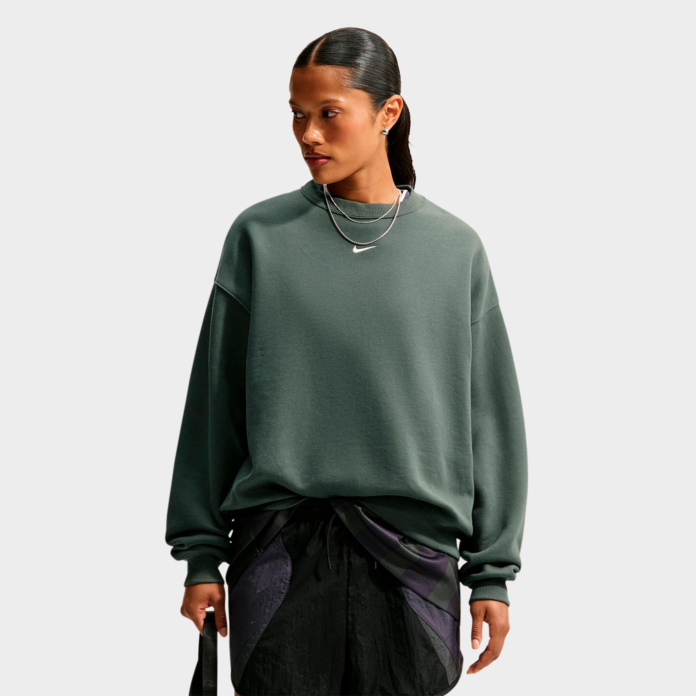 Nike Women's Studio Fleece Medium Weight Oversized Crewneck Sweatshirt in Camo Green/Sail Size: Small