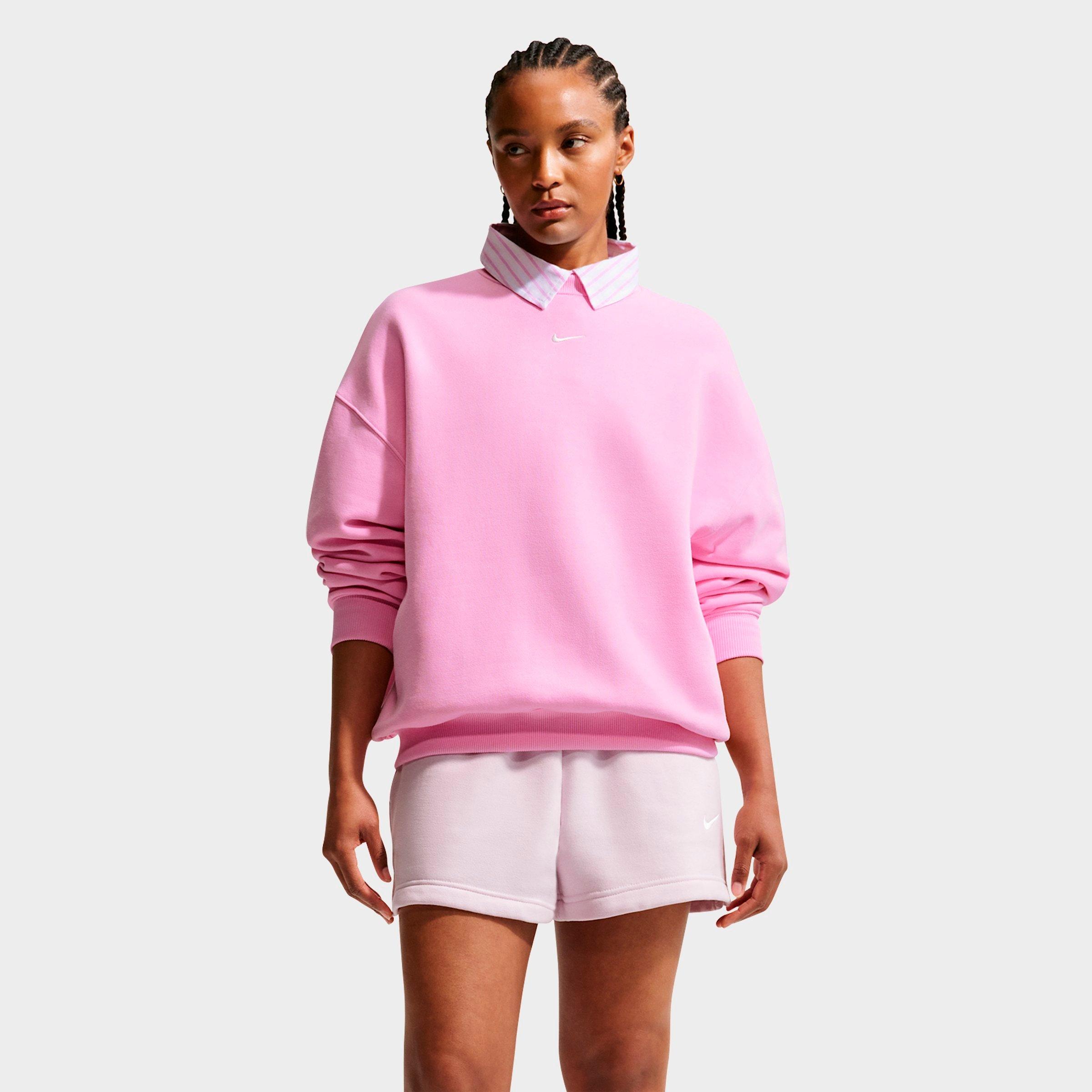 Nike Women's Studio Fleece Medium Weight Oversized Crewneck Sweatshirt in Pink Rise/Sail Size: Small