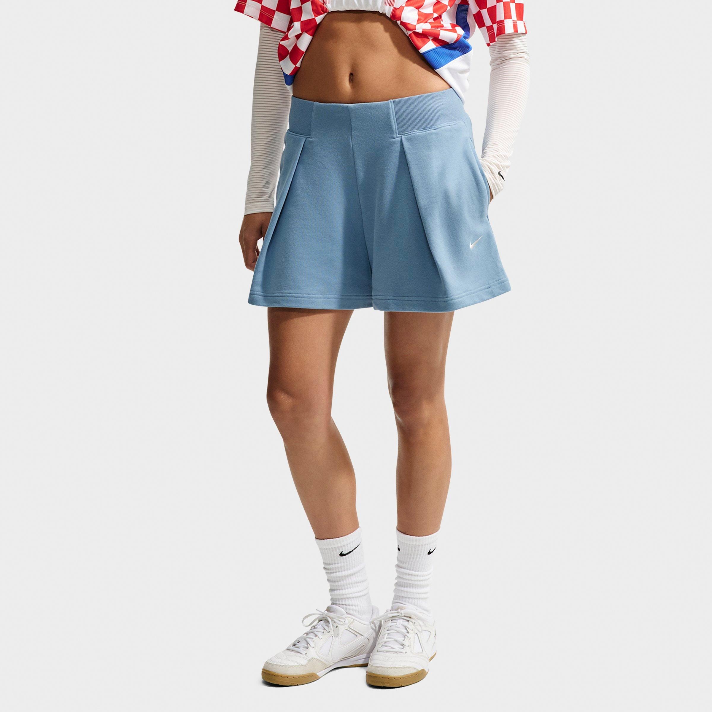 Nike Women's Studio Fleece Lightweight French Terry High-Rise Pleated Shorts