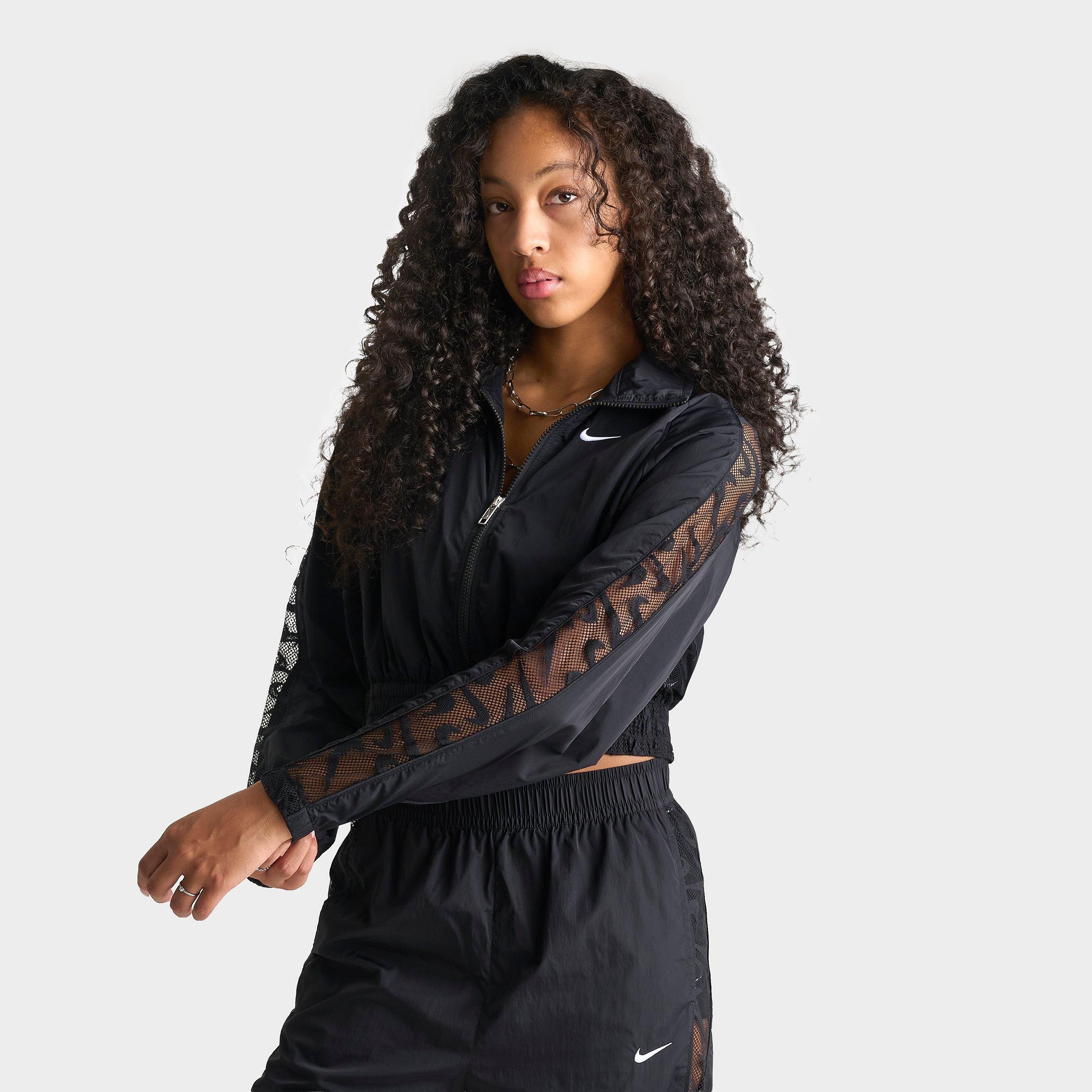 Nike Women's Sportswear Lace Cropped Full-Zip Track Jacket in Black/White Size: XS
