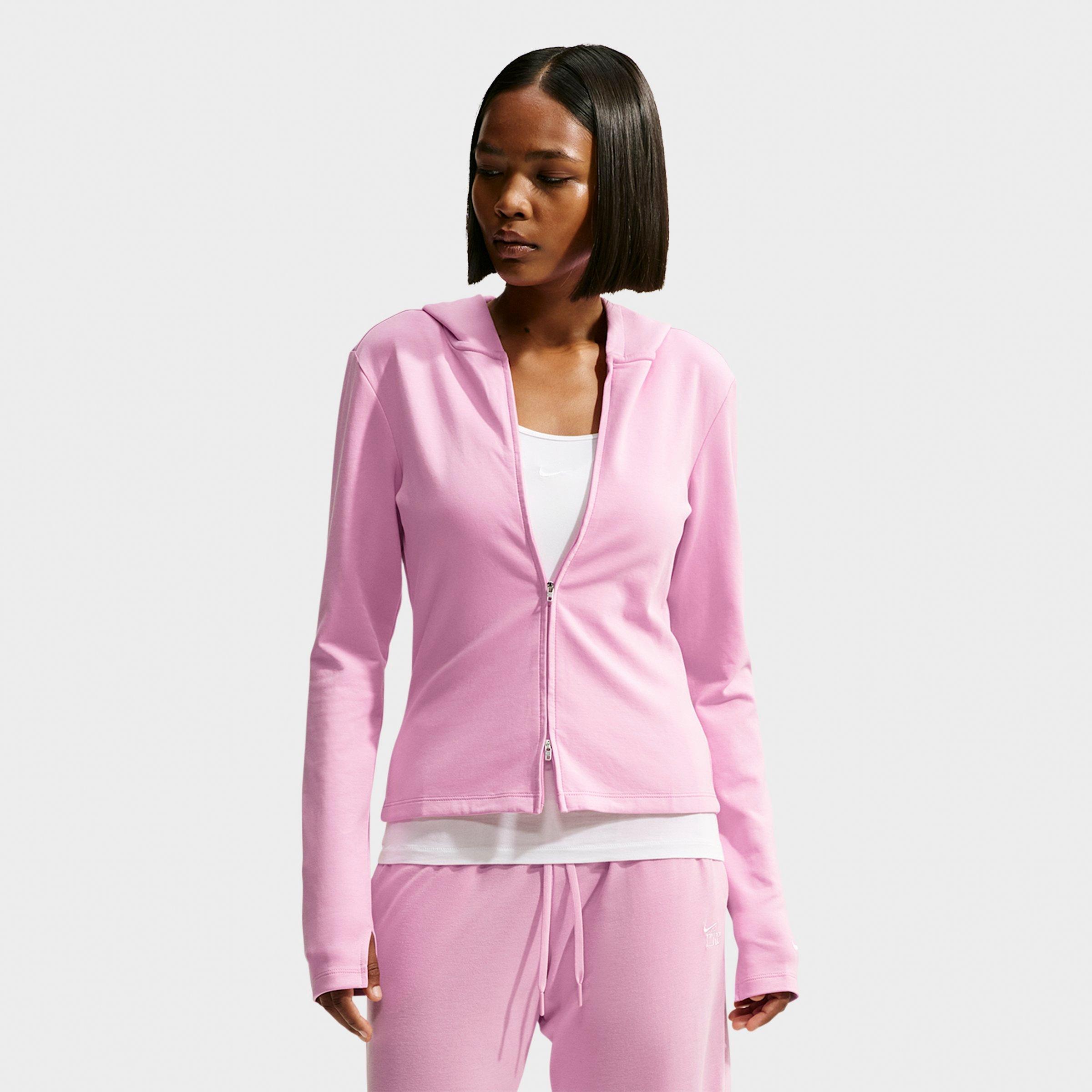Nike Women's Sportswear Chill Knit Slim Long-Sleeve Full-Zip Top in Pink Rise/White Size: Medium